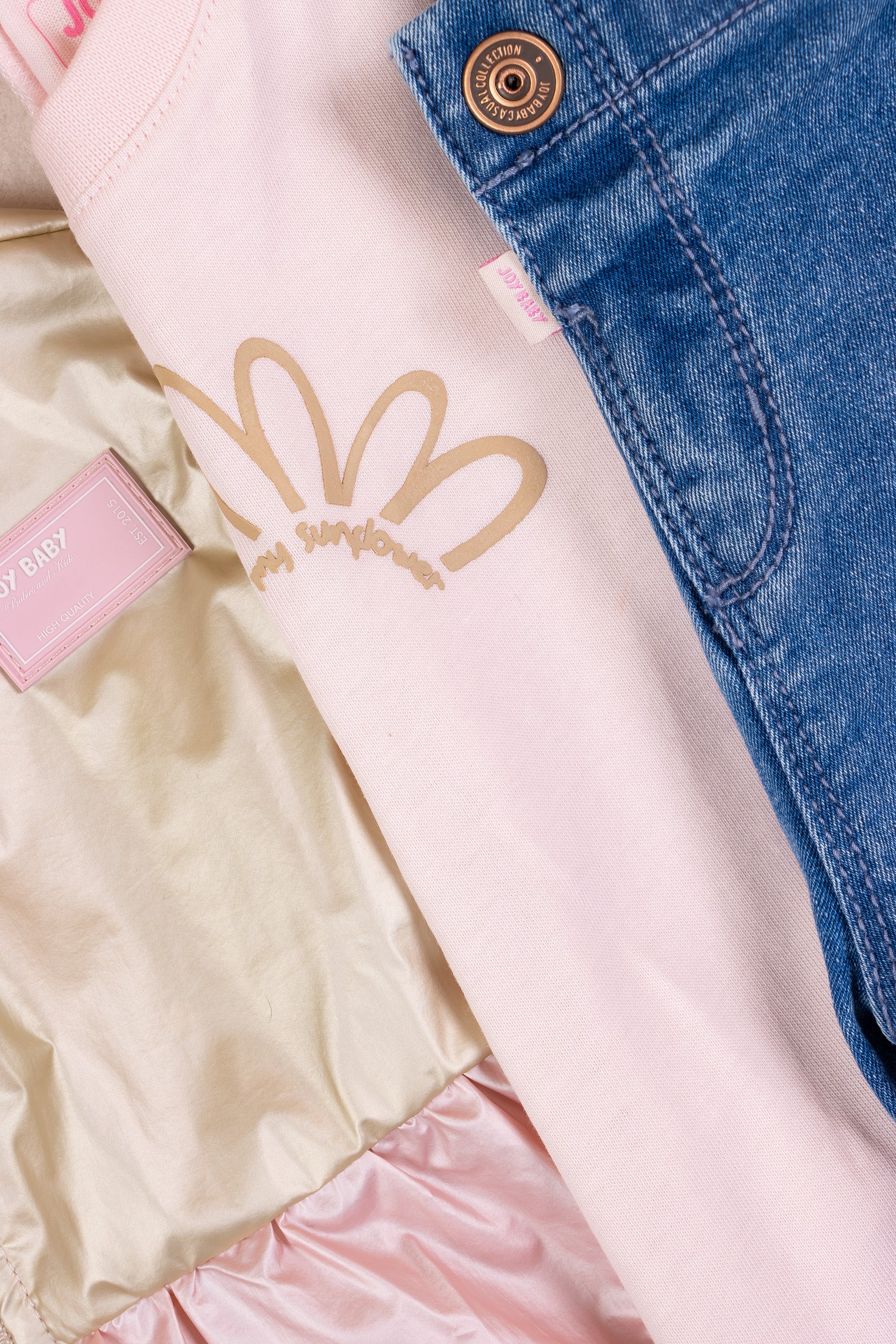 CONJUNTO BEBÉ NIÑA TRES PRENDAS ROSADO