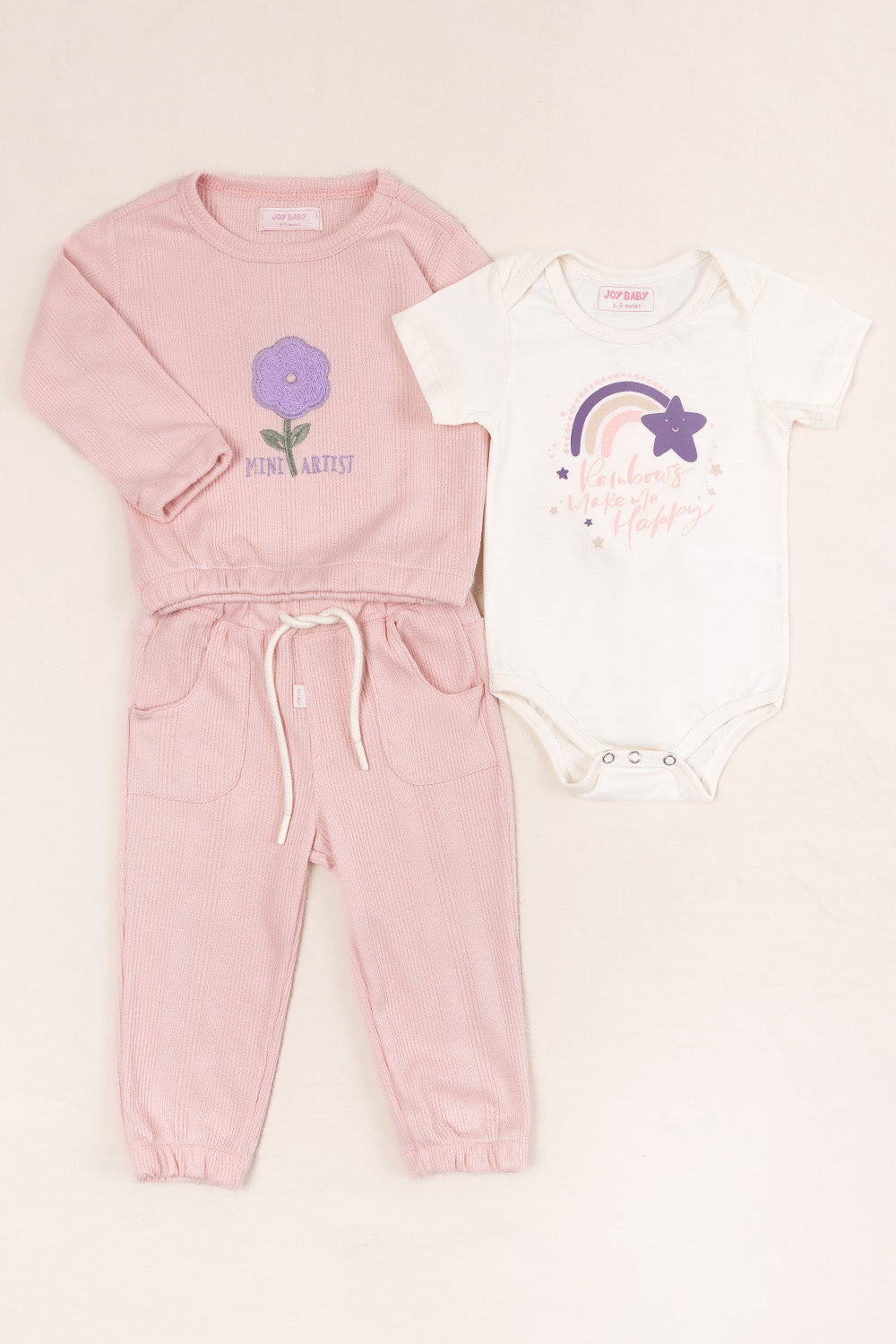 CONJUNTO BEBÉ NIÑA RAINBOW ROSADO