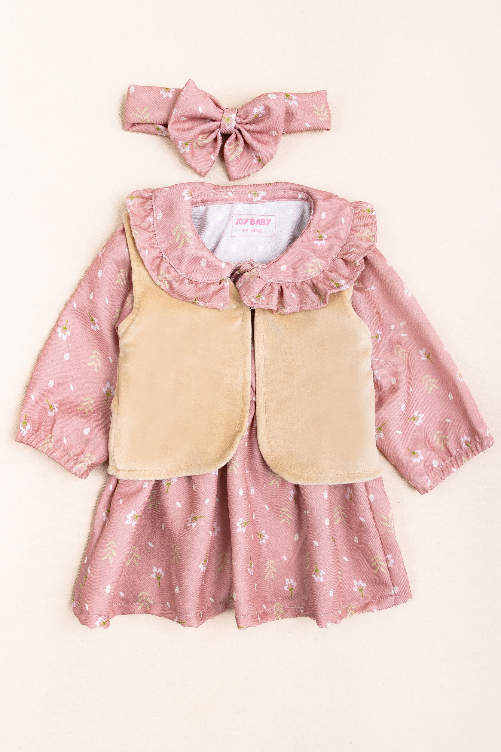CONJUNTO VESTIDO BEBÉ NIÑA FLOWERS PALO ROSA