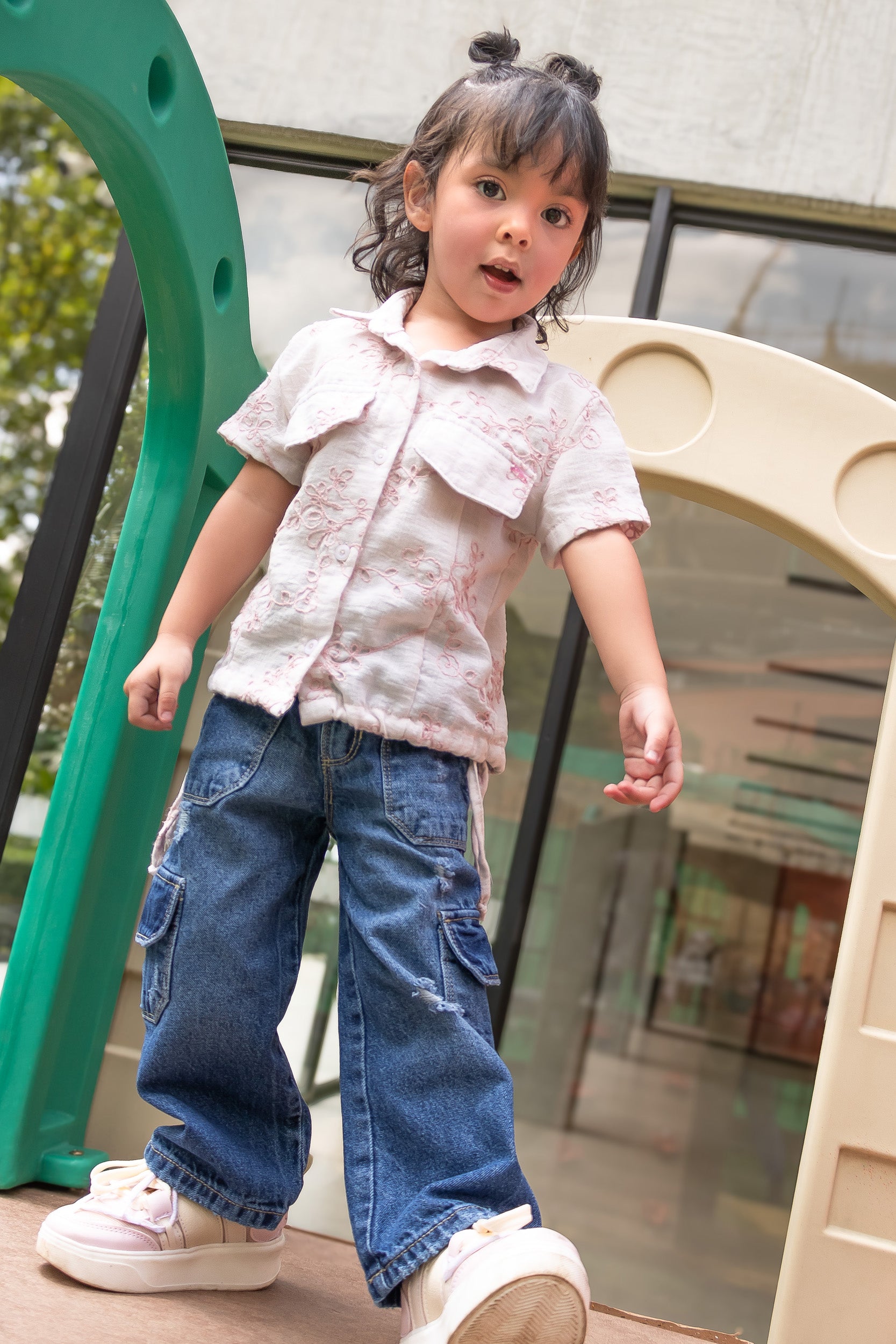 CONJUNTO NIÑA JEAN CARGO ROSADO