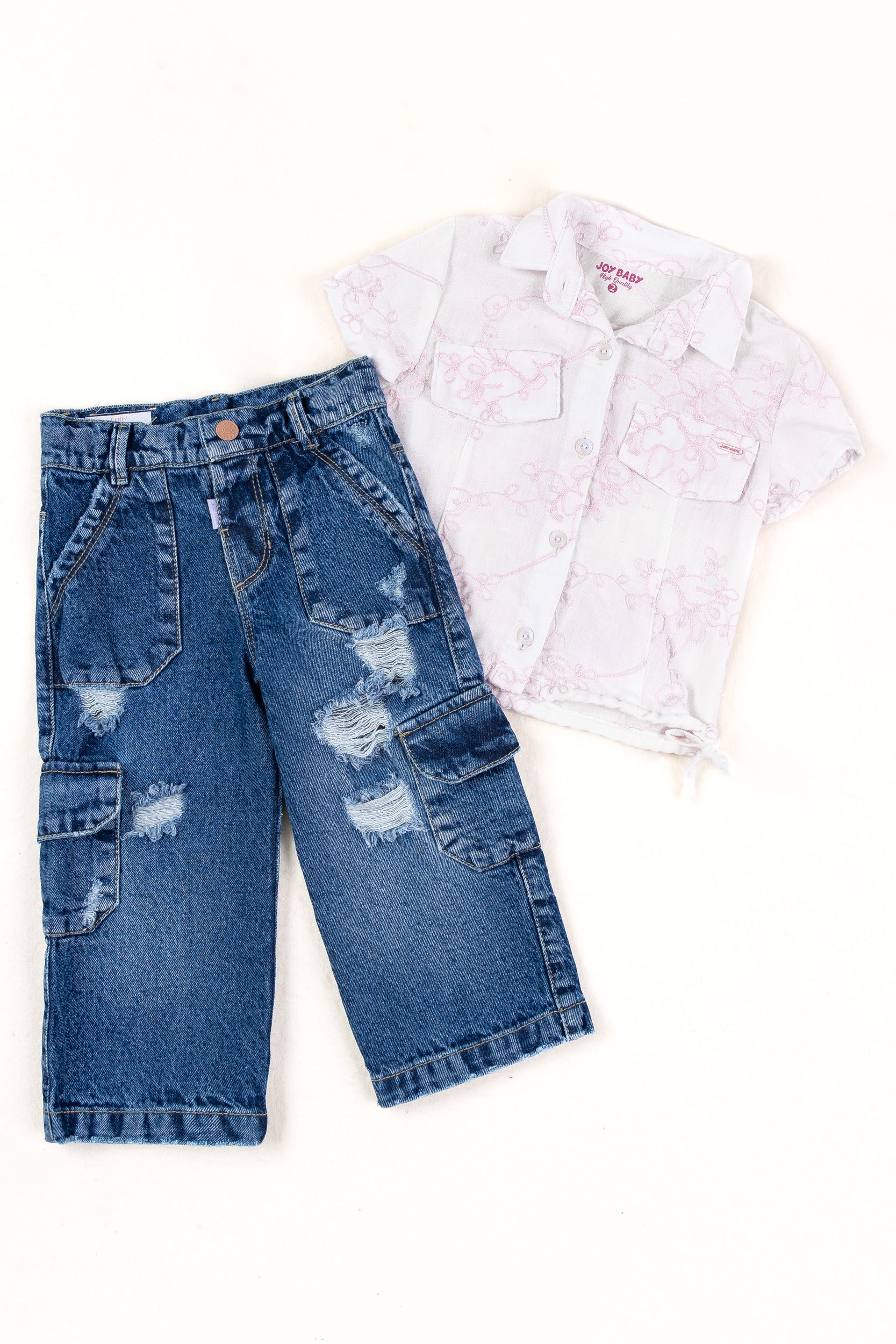 CONJUNTO NIÑA JEAN CARGO ROSADO