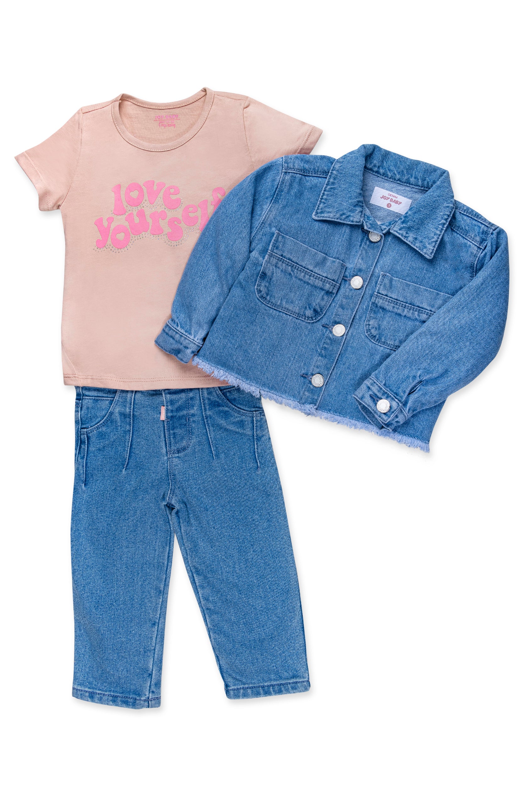 CONJUNTO 3 PRENDAS NIÑA LOVE PALO ROSA