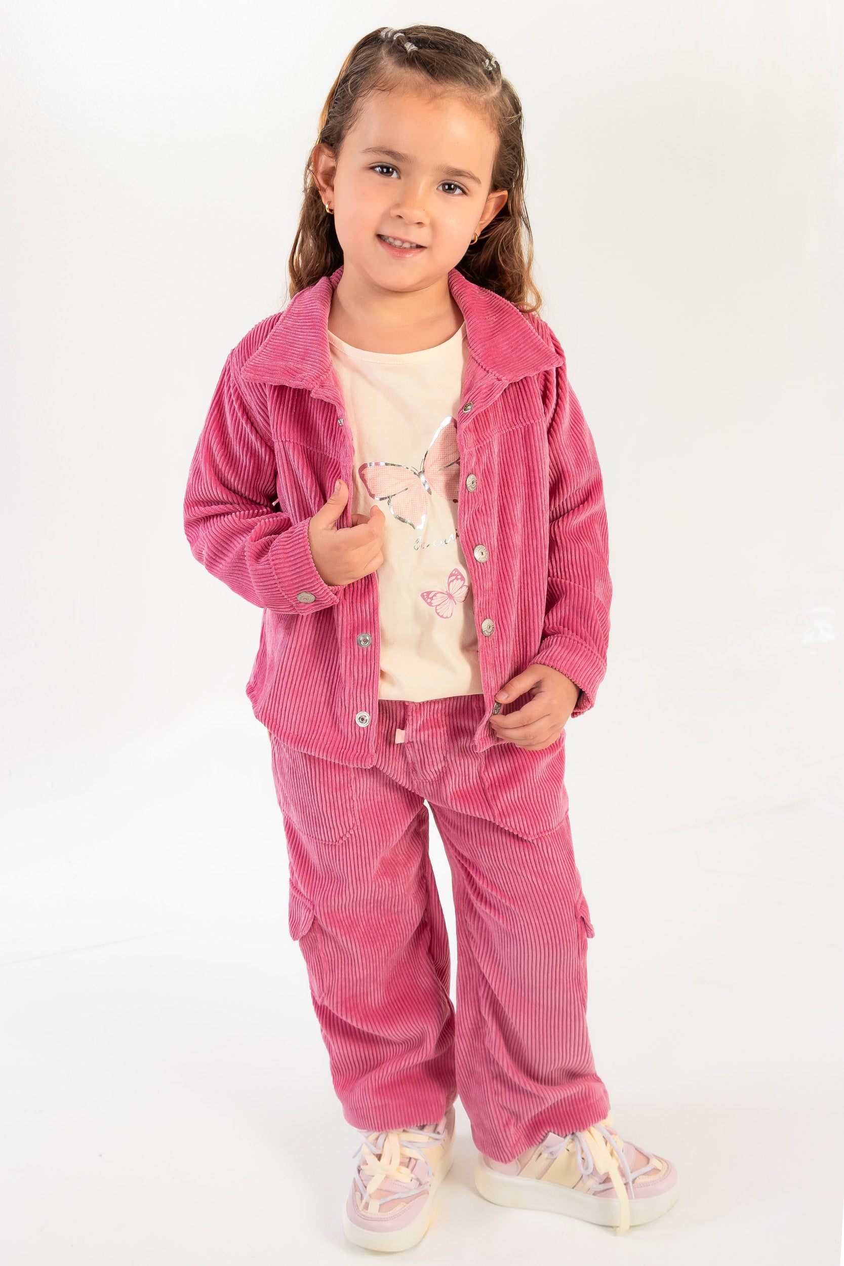CONJUNTO CORDUROY NIÑA FUCSIA