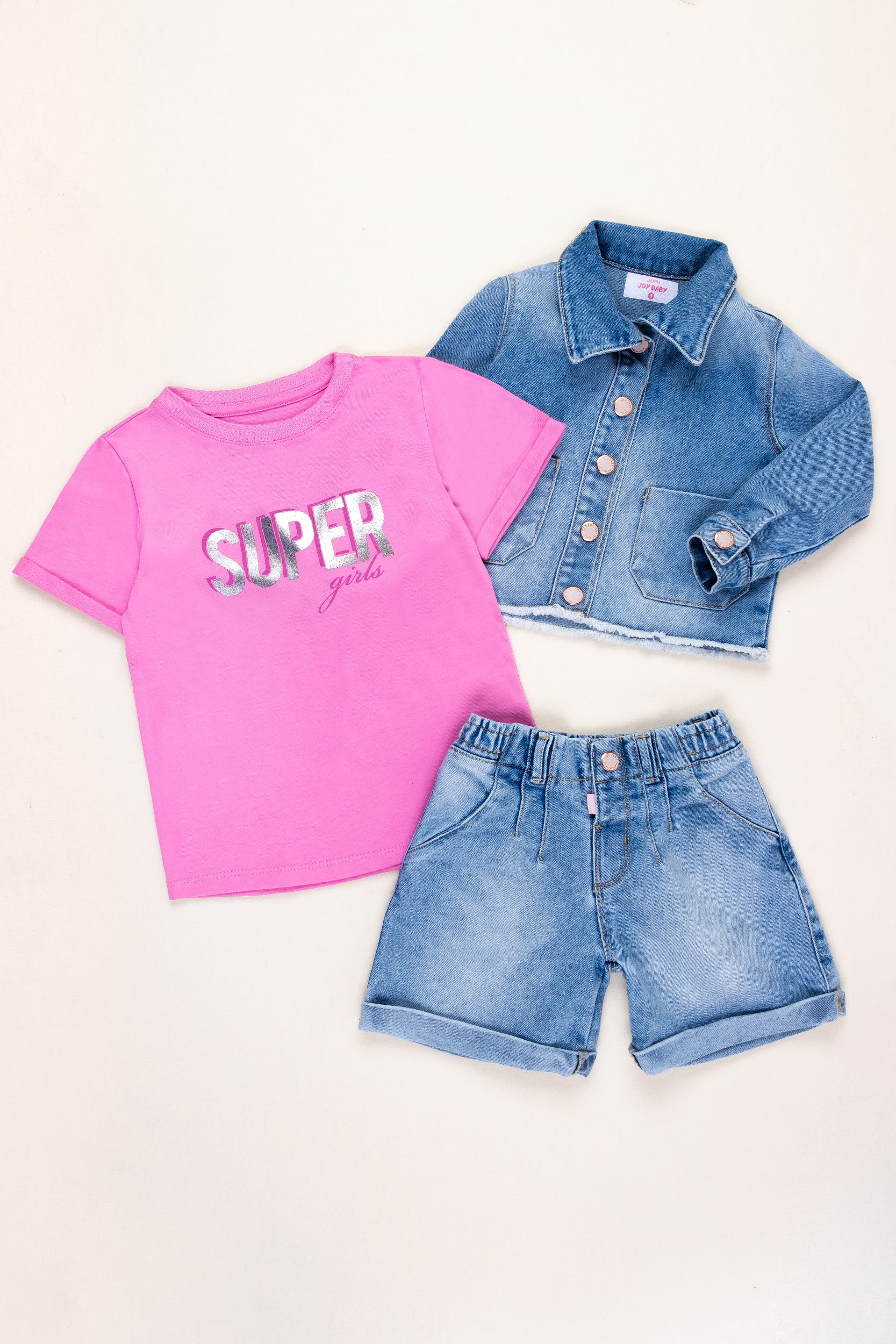 CONJUNTO 3 PRENDAS NIÑA SUPER GIRL FUCSIA