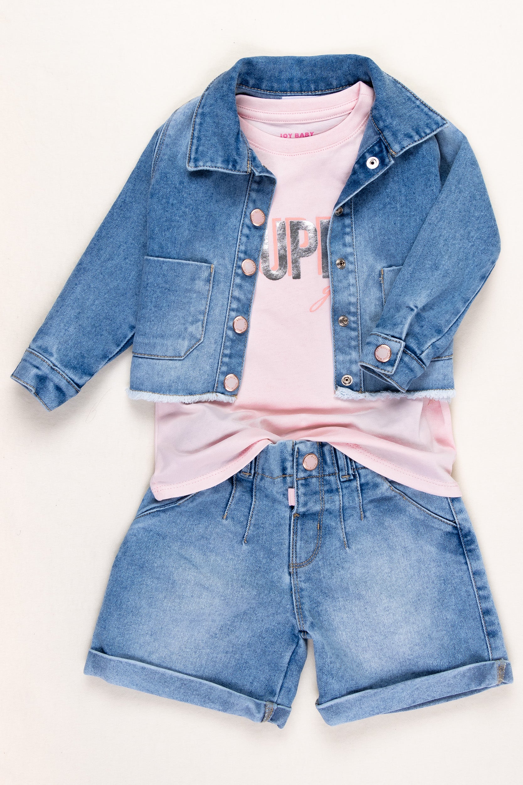 CONJUNTO 3 PRENDAS NIÑA SUPER GIRL ROSADO