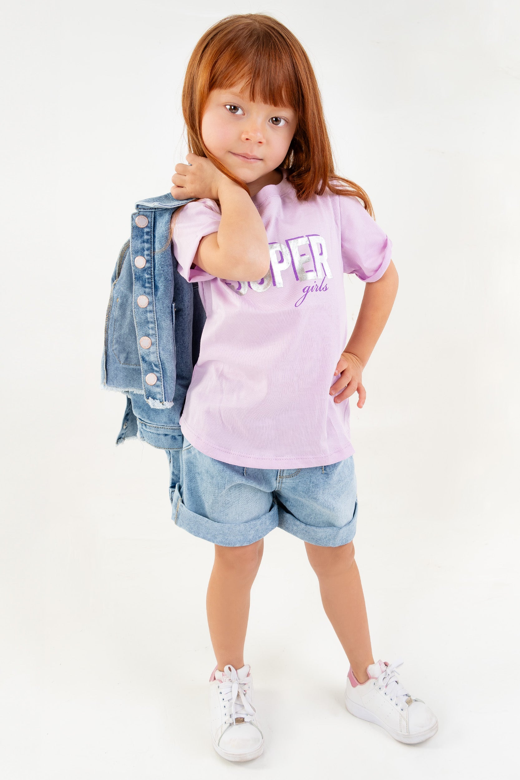 CONJUNTO 3 PRENDAS NIÑA SUPER GIRL MORADO