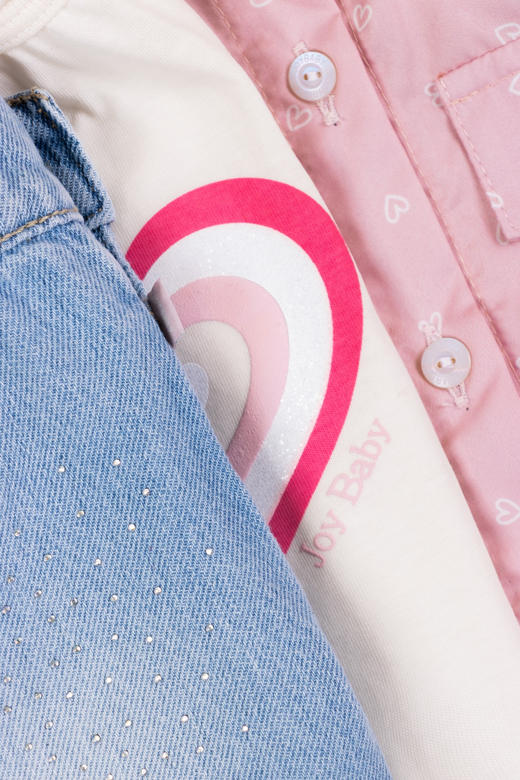 CONJUNTO 3 PRENDAS NIÑA CORAZONES ROSADO