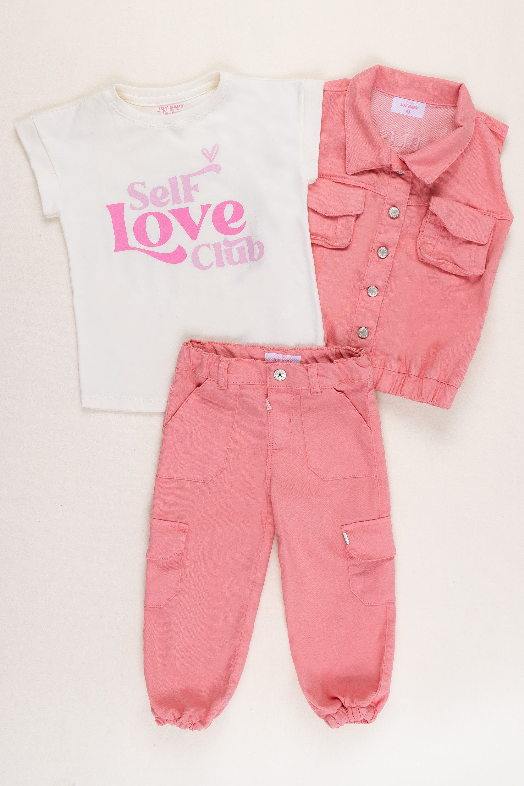 CONJUNTO 3 PRENDAS NIÑA SELF LOVE SALMÓN