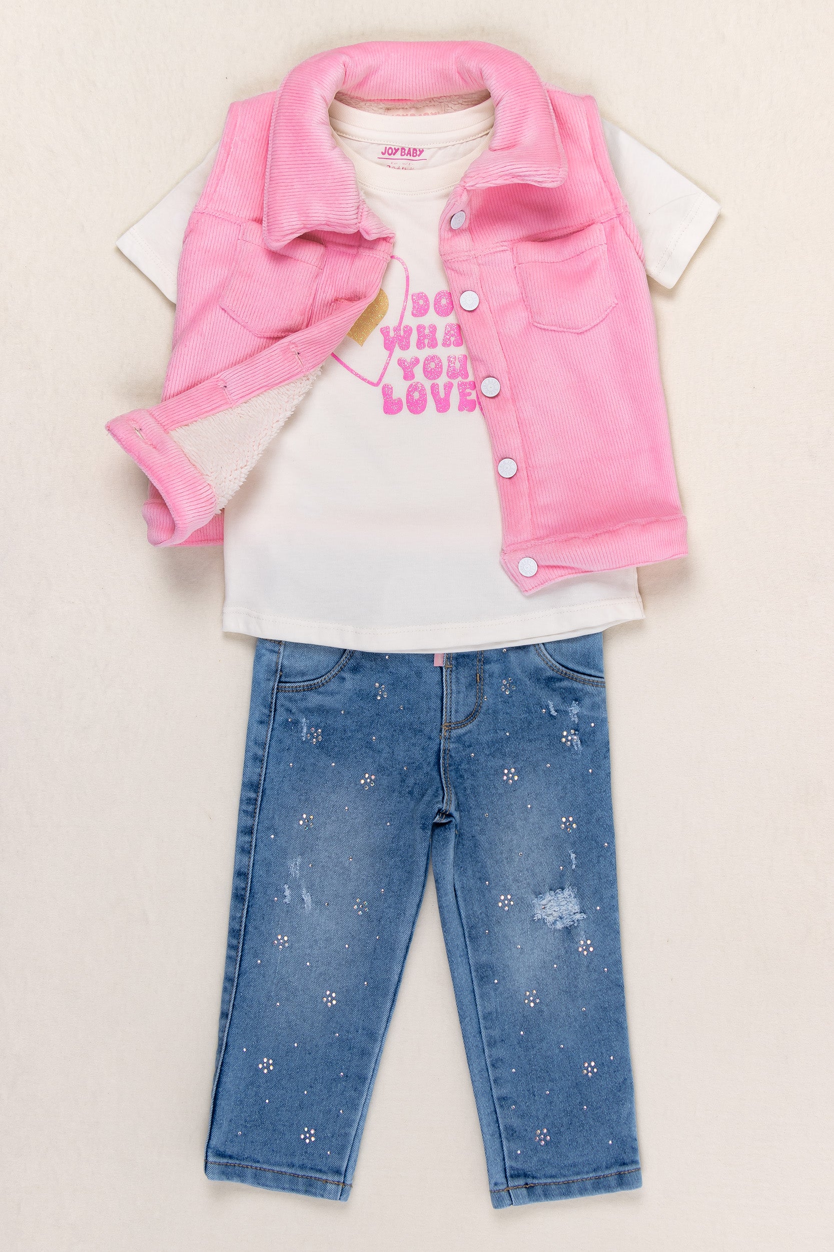 CONJUNTO 3 PRENDAS NIÑA LOVE ROSA