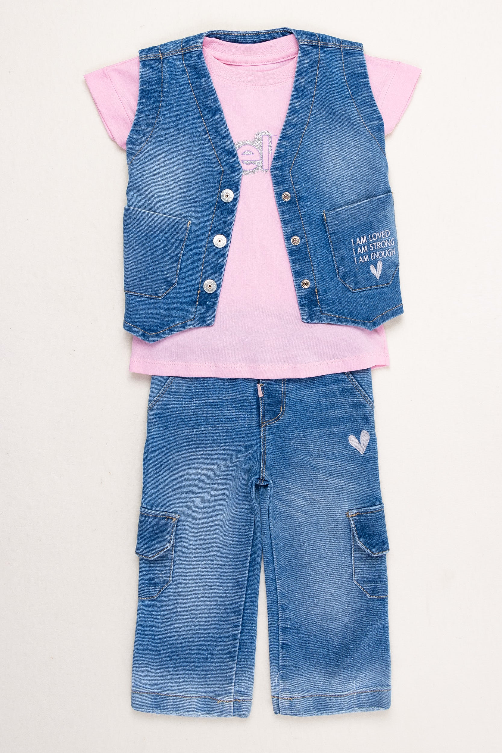 CONJUNTO 3 PRENDAS NIÑA HEART ROSADO