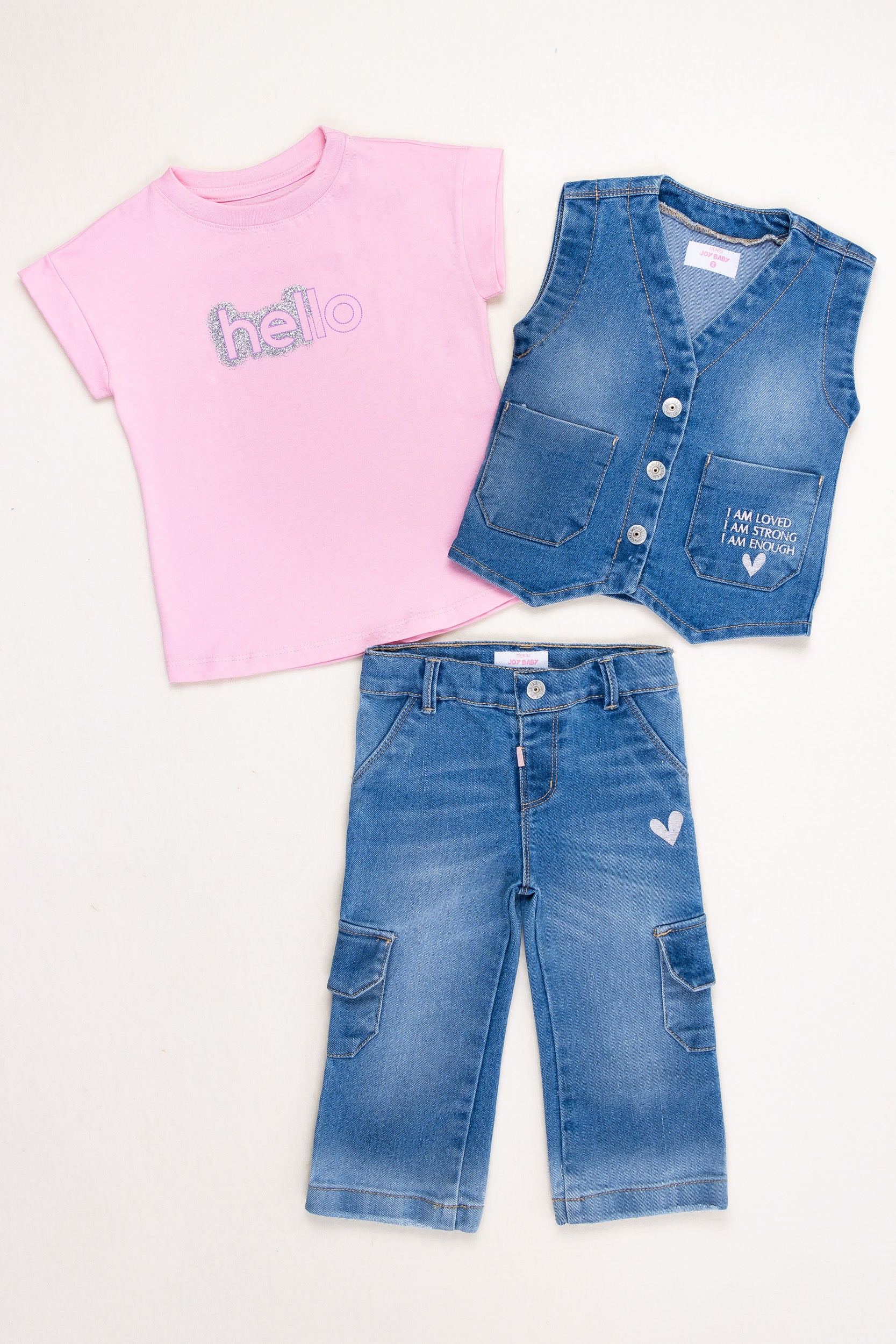 CONJUNTO 3 PRENDAS NIÑA HEART ROSADO