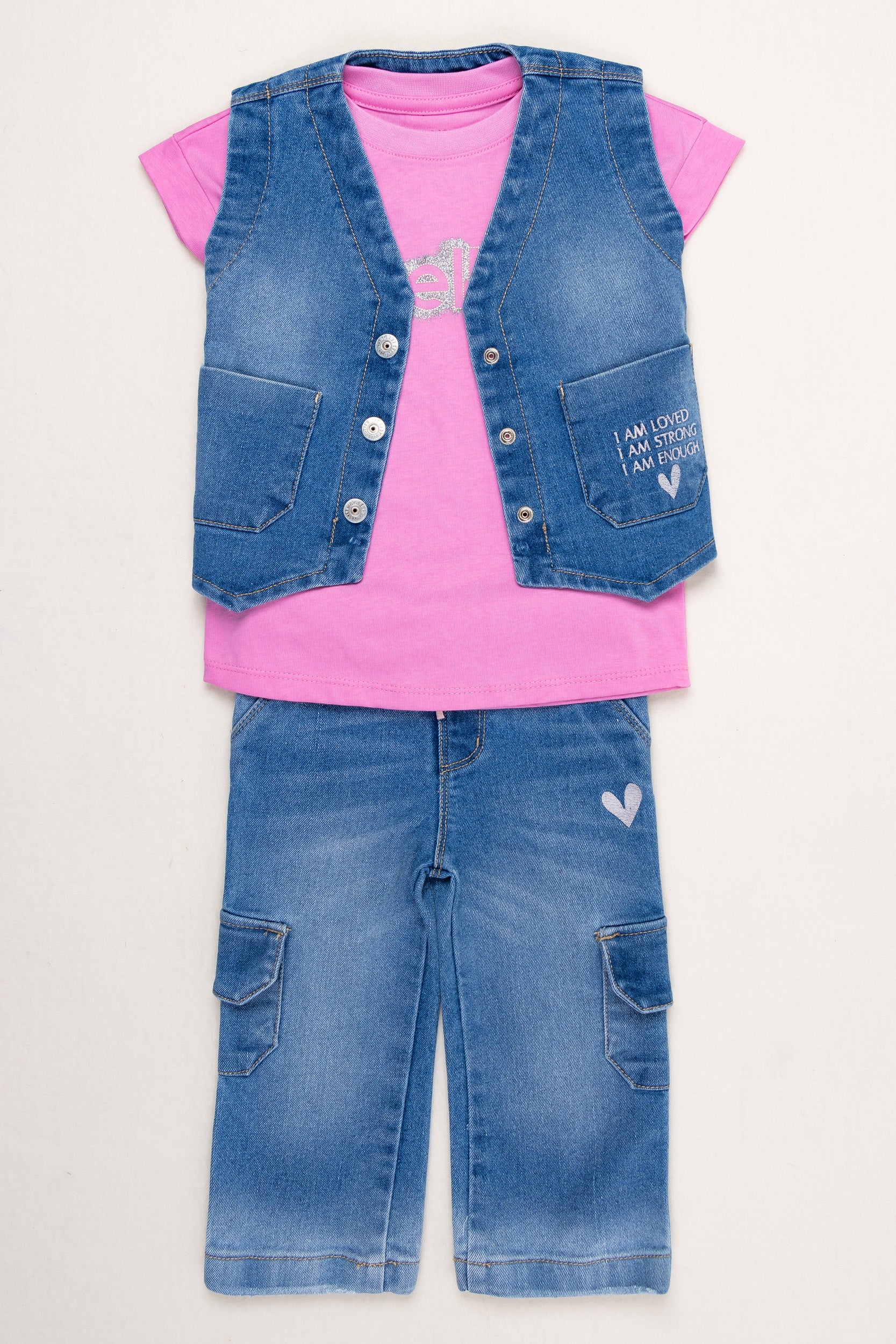 CONJUNTO 3 PRENDAS NIÑA HEART FUCSIA