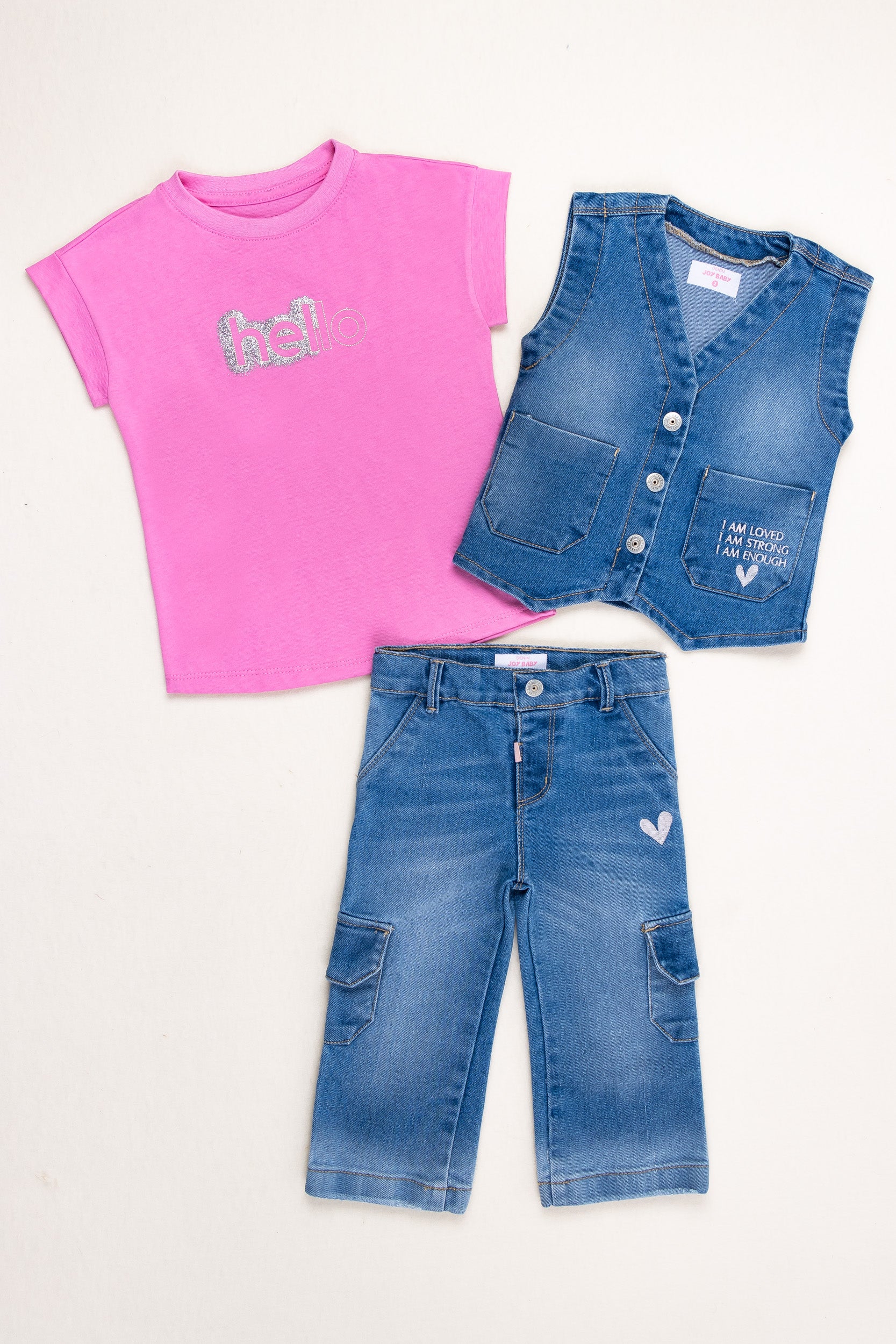 CONJUNTO 3 PRENDAS NIÑA HEART FUCSIA