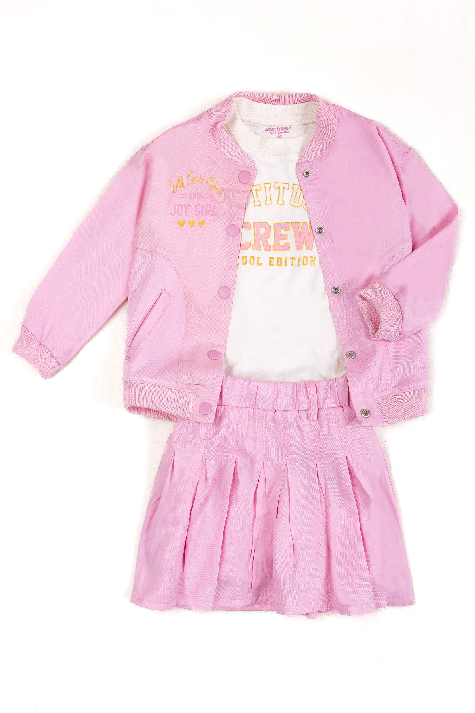 CONJUNTO 3 PRENDAS NIÑA CREW ROSADO
