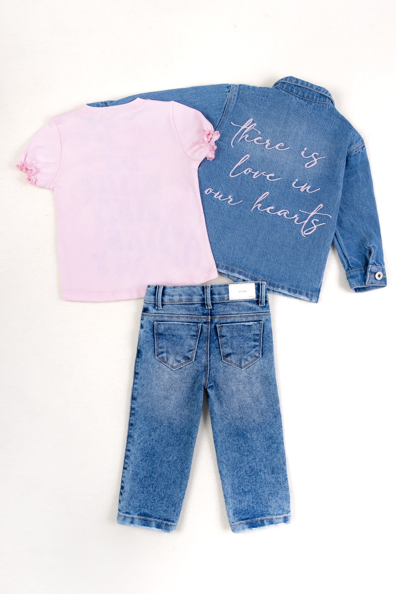 CONJUNTO 3 PRENDAS DENIM NIÑA ROSADO