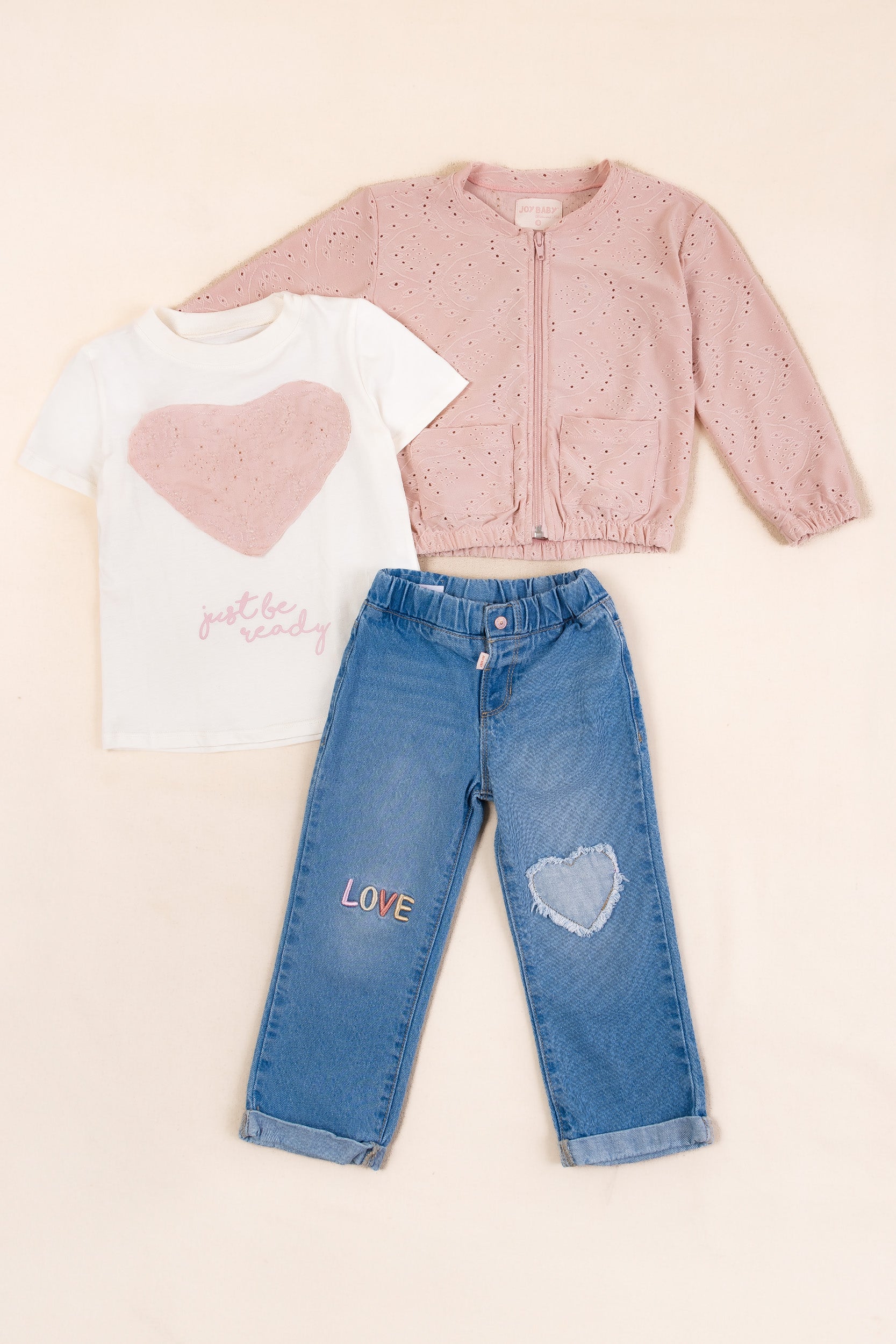 CONJUNTO 3 PRENDAS NIÑA LOVE PALO ROSA