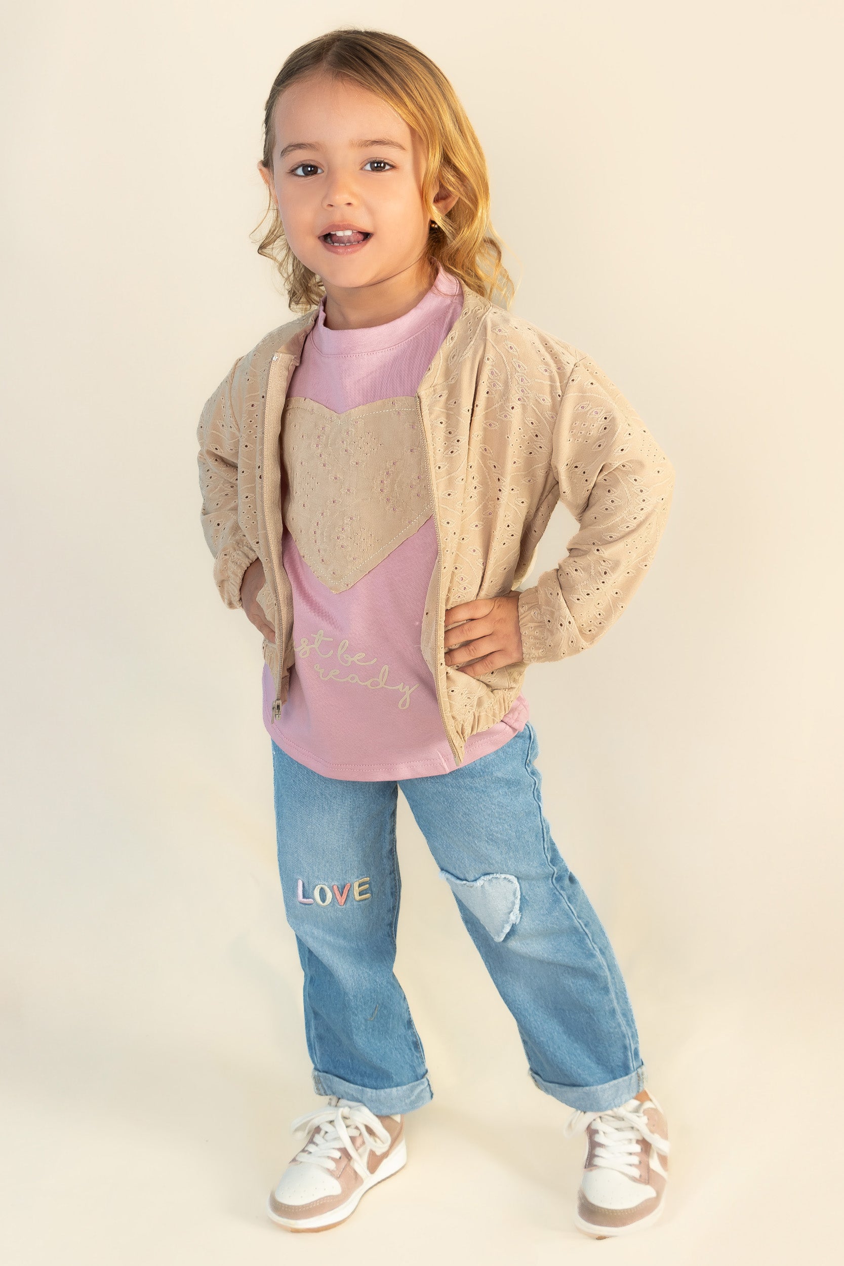 CONJUNTO 3 PRENDAS NIÑA LOVE BEIGE