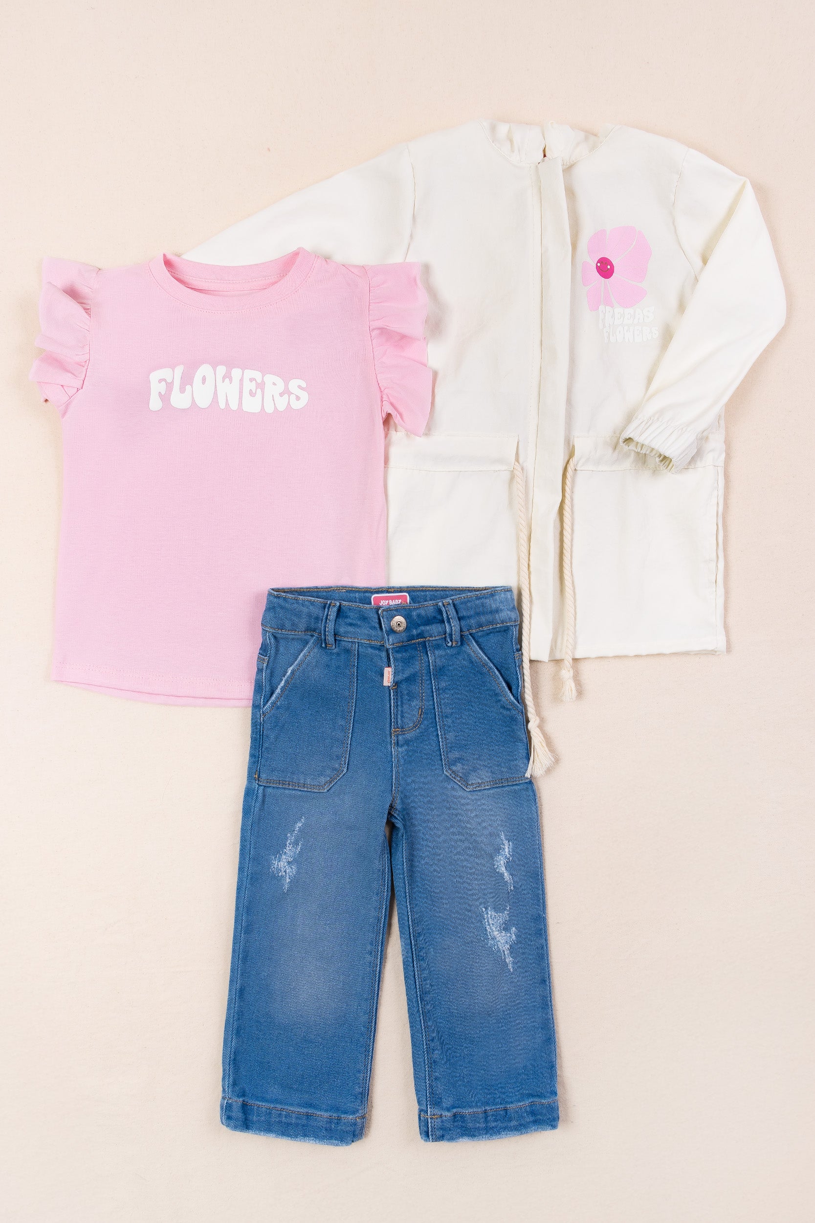 CONJUNTO 3 PRENDAS NIÑA FLOWERS BLANCO