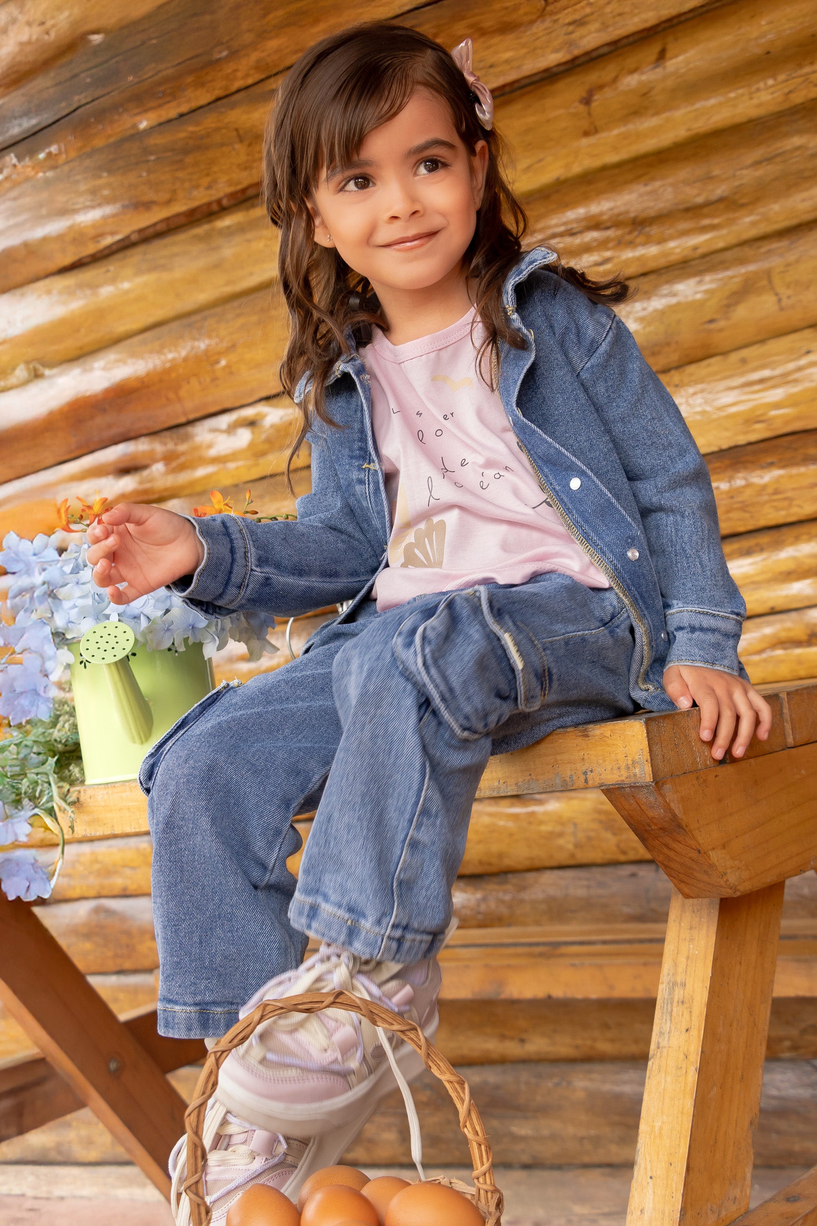 CONJUNTO 3 PRENDAS NIÑA DENIM ROSADO