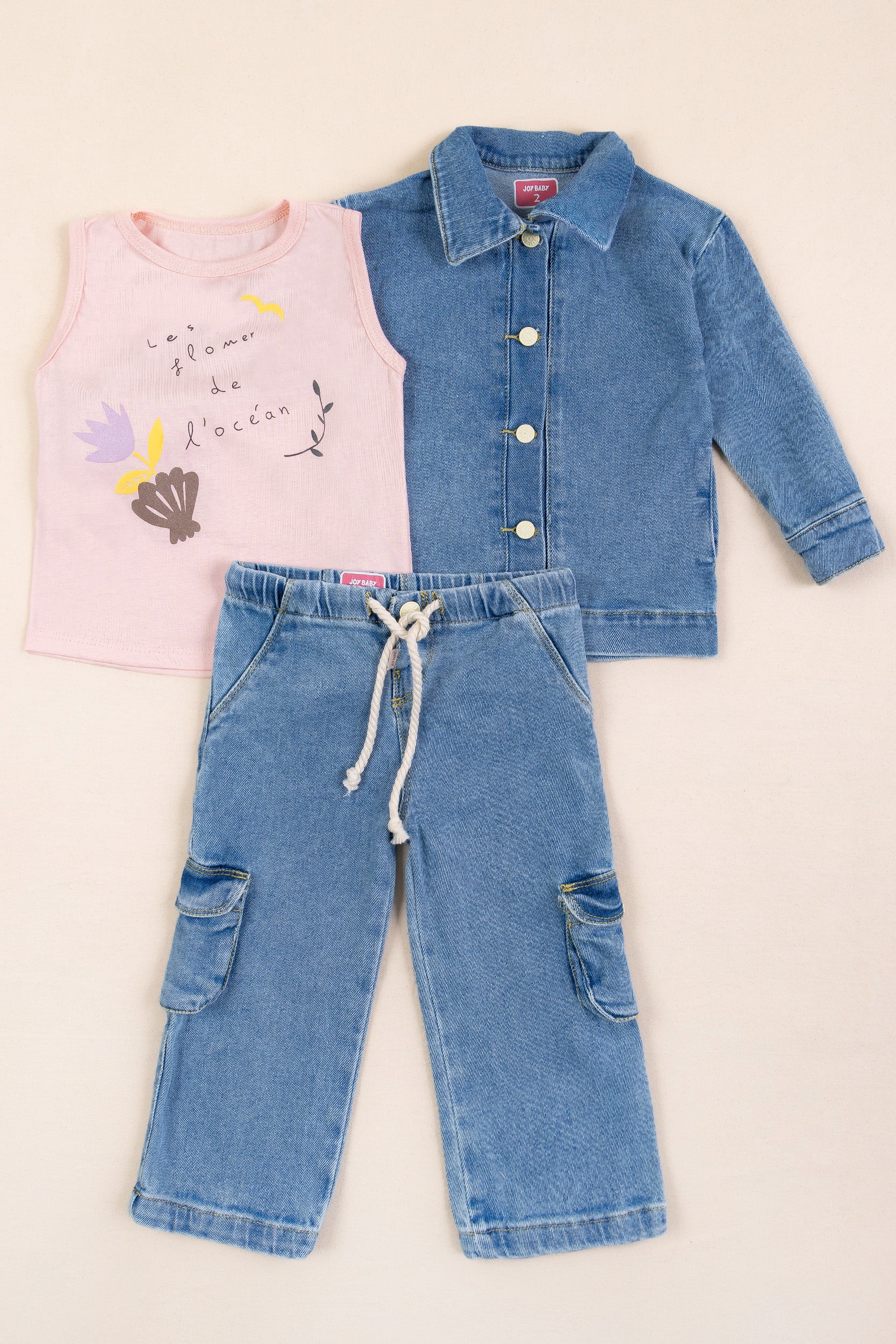 CONJUNTO 3 PRENDAS NIÑA DENIM MANDARINA