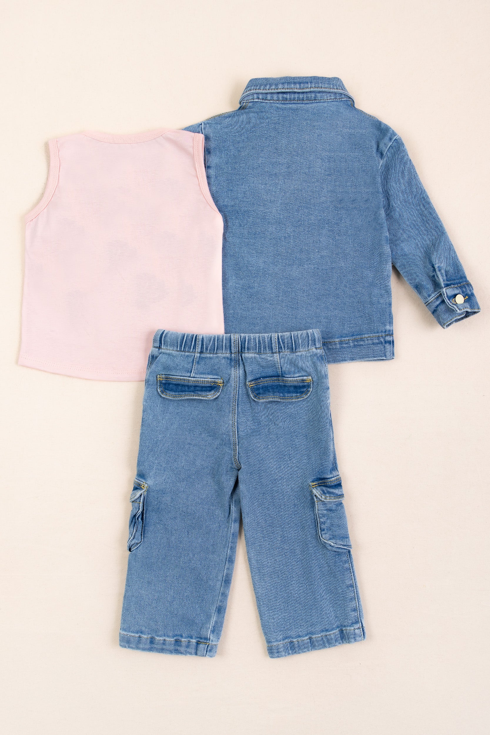 CONJUNTO 3 PRENDAS NIÑA DENIM MANDARINA