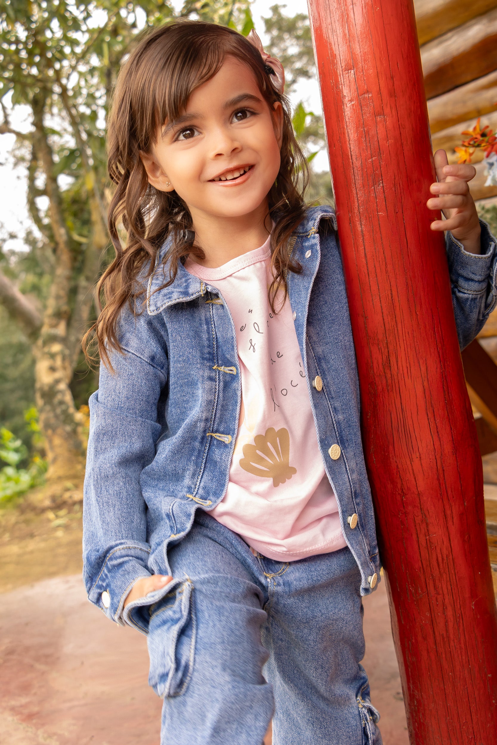 CONJUNTO 3 PRENDAS NIÑA DENIM ROSADO