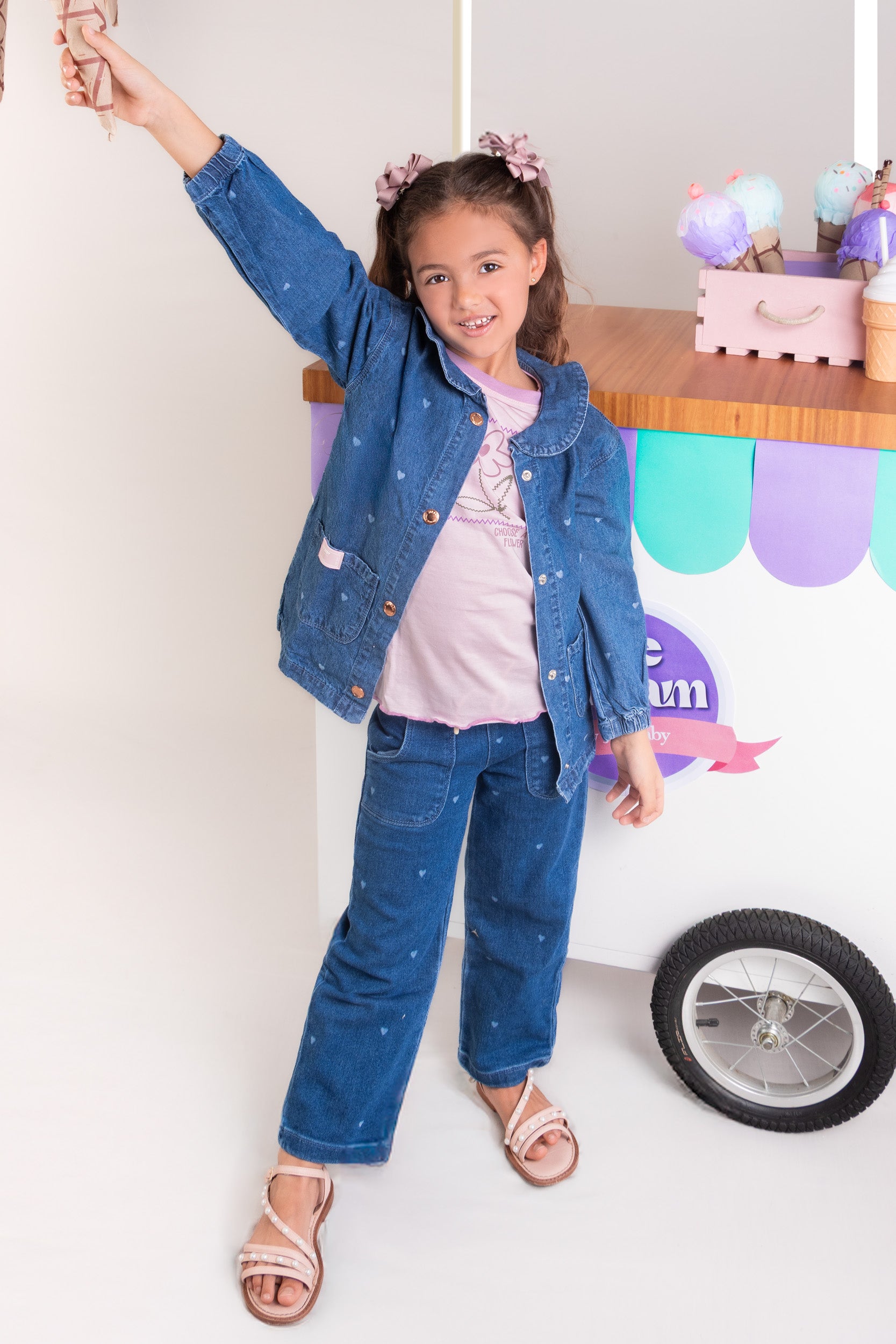 CONJUNTO 3 PRENDAS NIÑA DENIM ROSADO