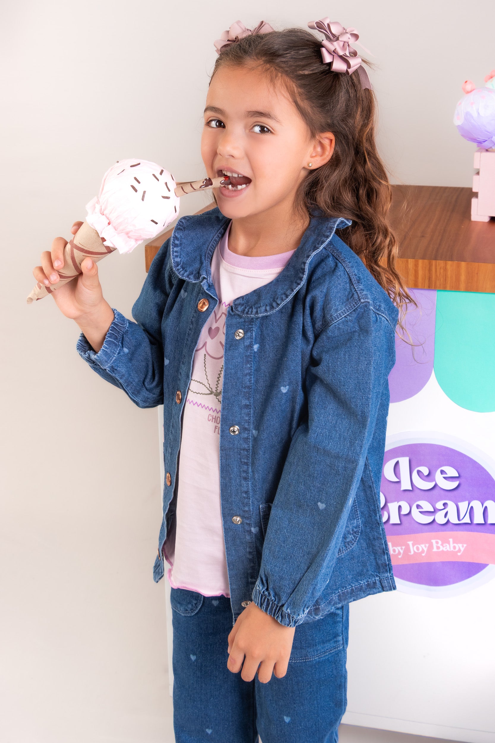 CONJUNTO 3 PRENDAS NIÑA DENIM ROSADO