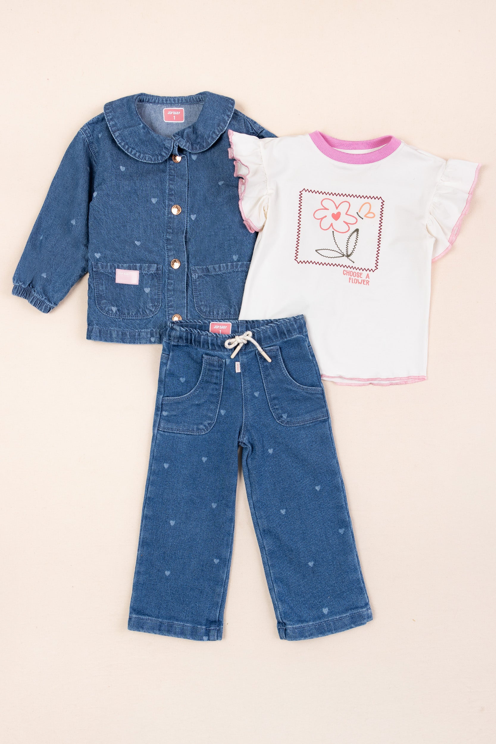 CONJUNTO 3 PRENDAS NIÑA DENIM BLANCO