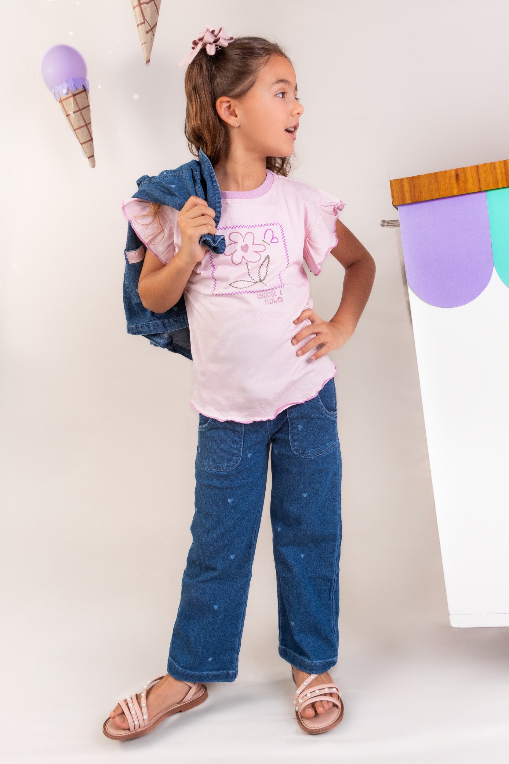 CONJUNTO 3 PRENDAS NIÑA DENIM ROSADO