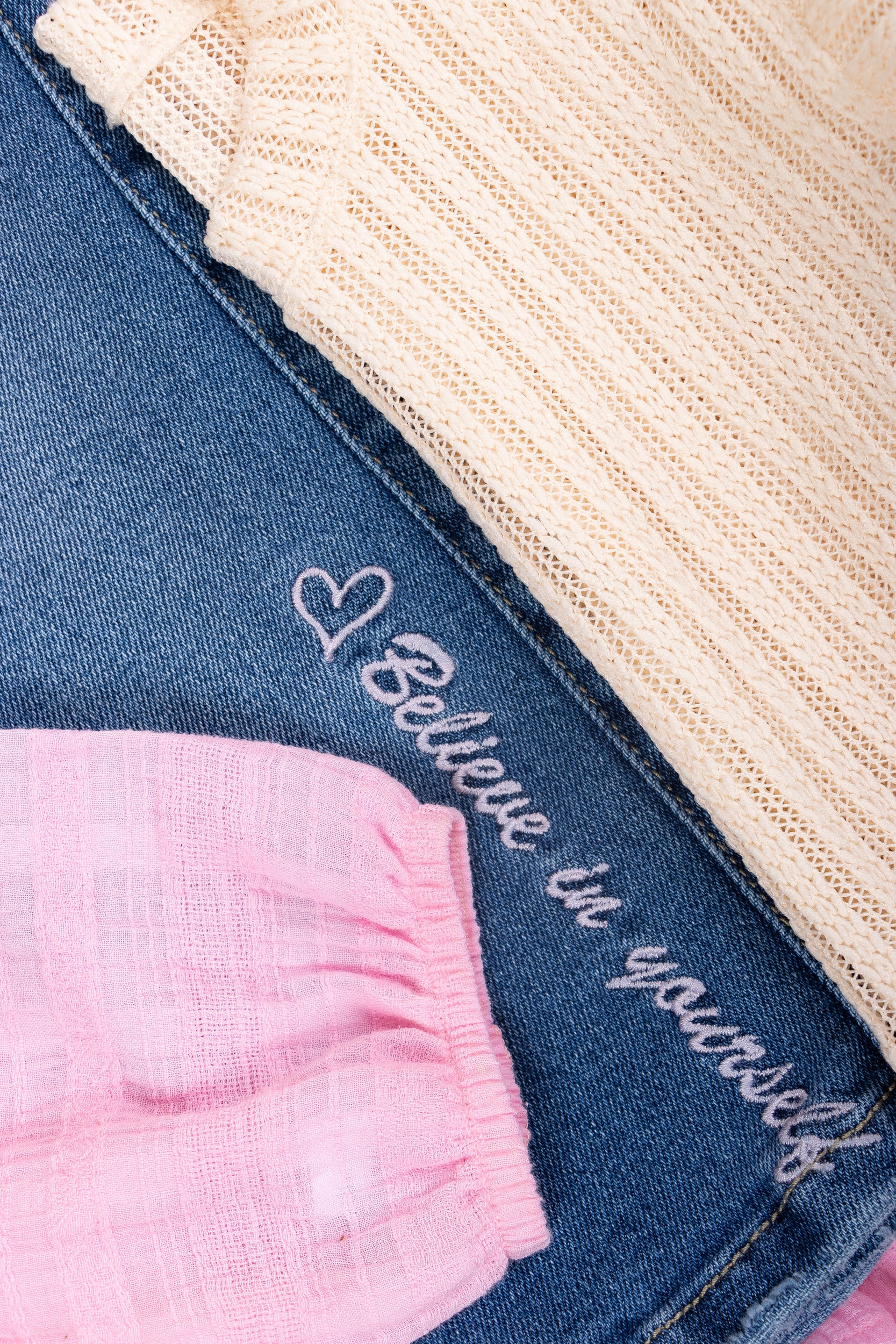 CONJUNTO 3 PRENDAS NIÑA BELIEVE PALO ROSA