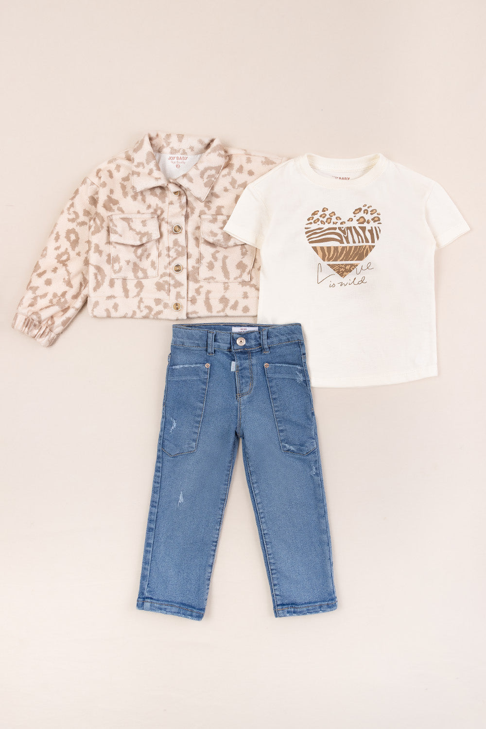 CONJUNTO 3 PRENDAS NIÑA ANIMAL PRINT BEIGE