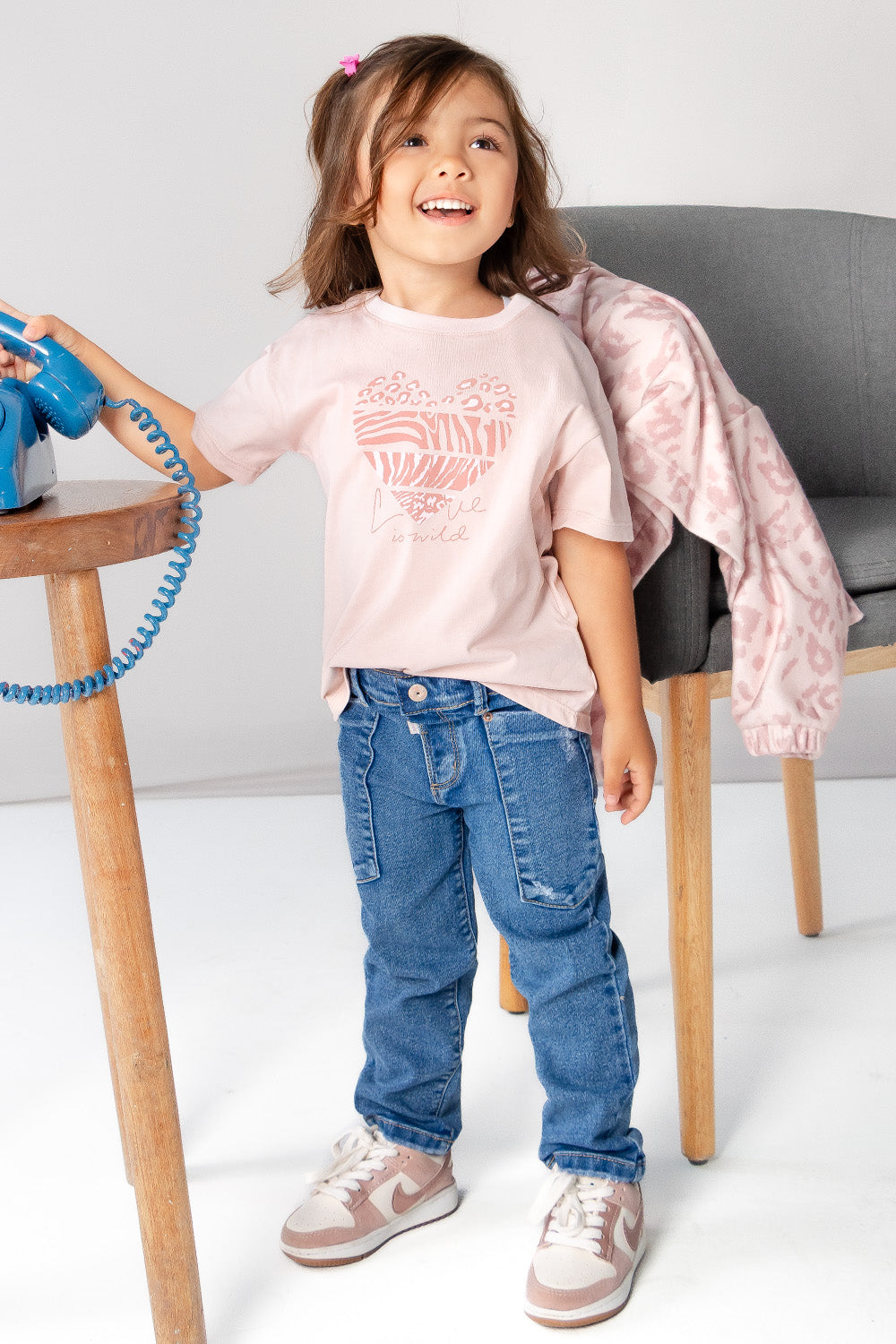 CONJUNTO 3 PRENDAS NIÑA ANIMAL PRINT ROSADO