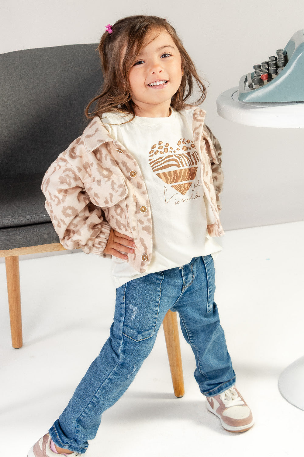 CONJUNTO 3 PRENDAS NIÑA ANIMAL PRINT BEIGE