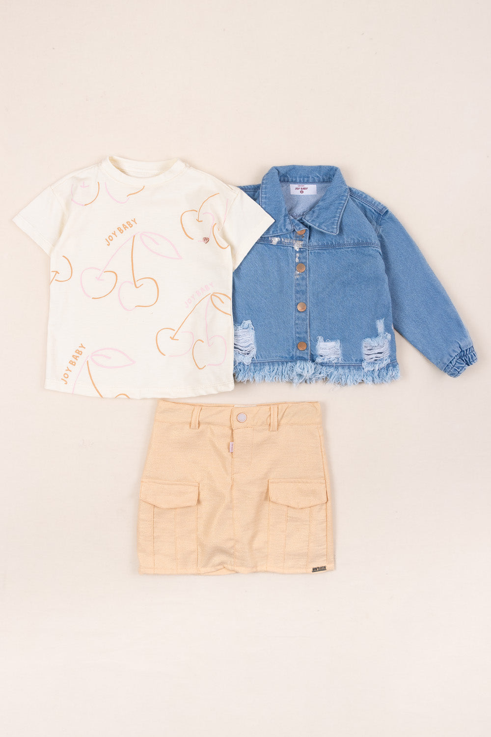 CONJUNTO 3 PRENDAS NIÑA CHERRIES MANDARINA