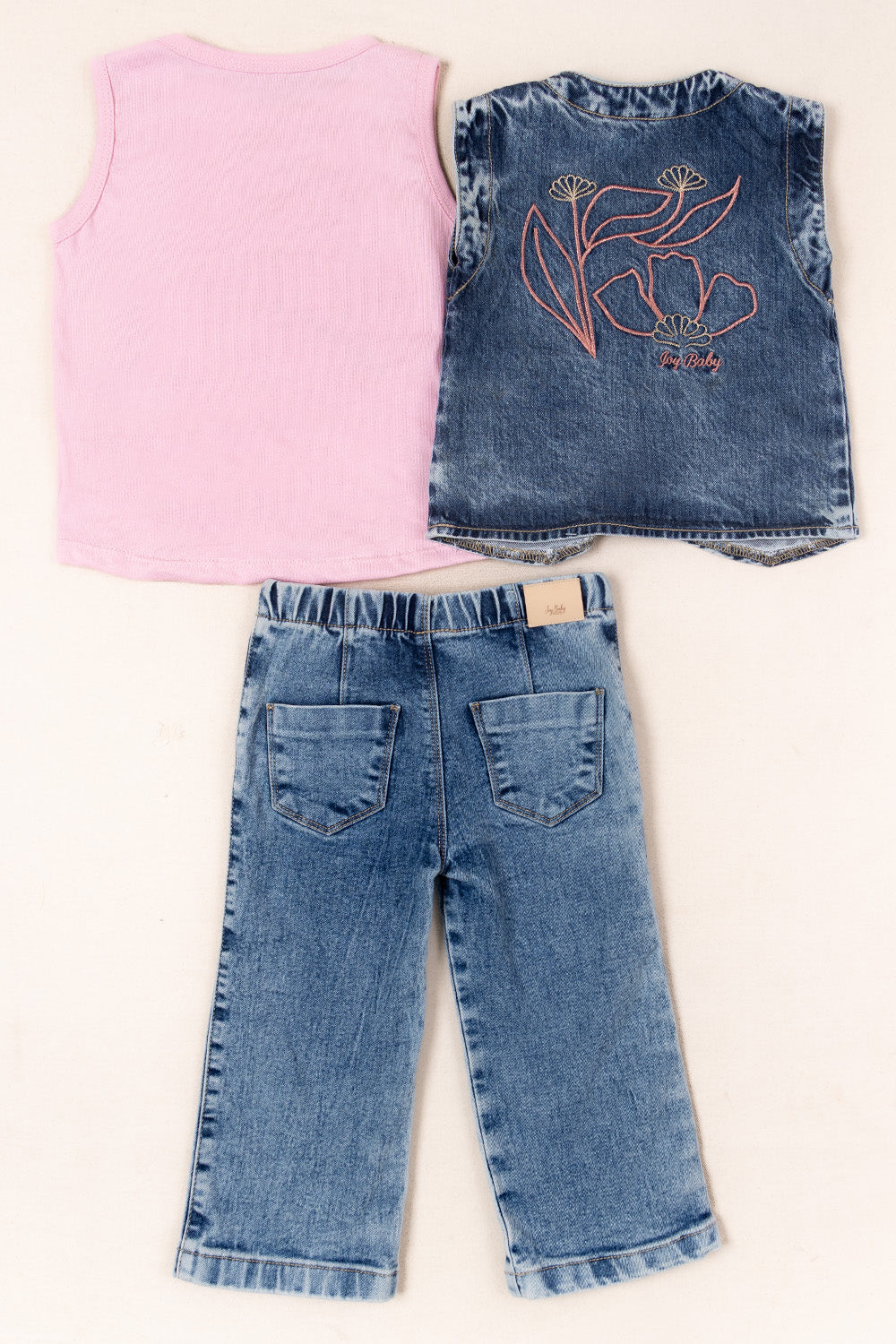 CONJUNTO 3 PRENDAS NIÑA DENIM ROSADO