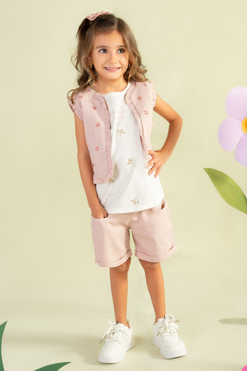 CONJUNTO 3 PRENDAS NIÑA SUMMER PALO ROSA