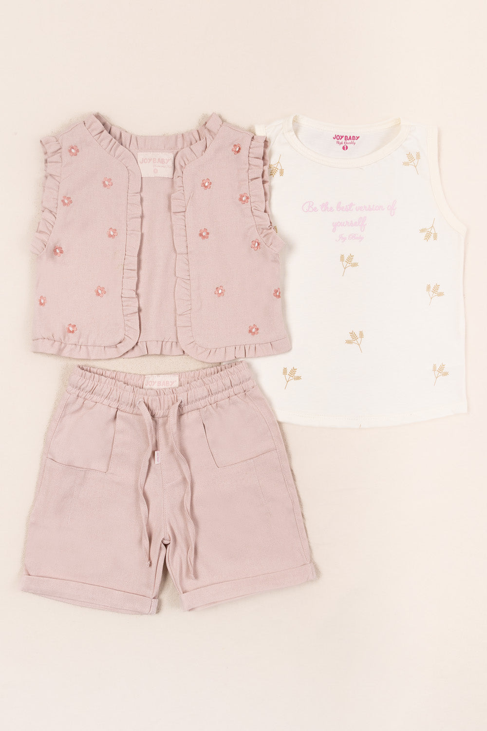 CONJUNTO 3 PRENDAS NIÑA SUMMER PALO ROSA