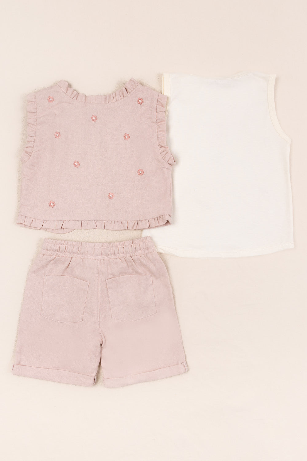 CONJUNTO 3 PRENDAS NIÑA SUMMER PALO ROSA