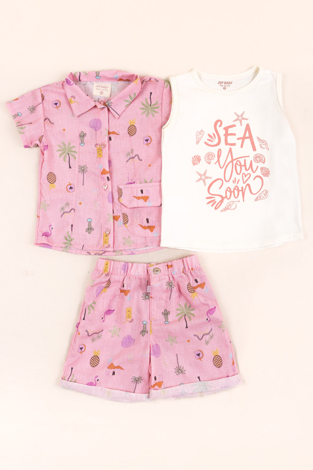 CONJUNTO 3 PRENDAS NIÑA SOON ROSADO