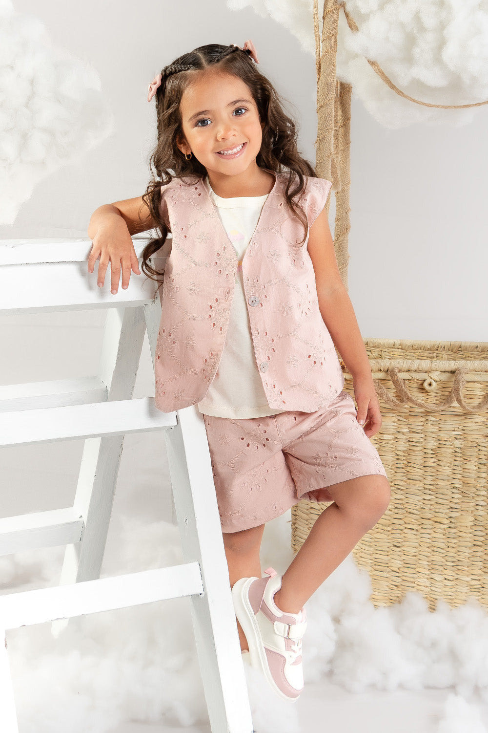 CONJUNTO 3 PRENDAS NIÑA FLOWER PALO ROSA