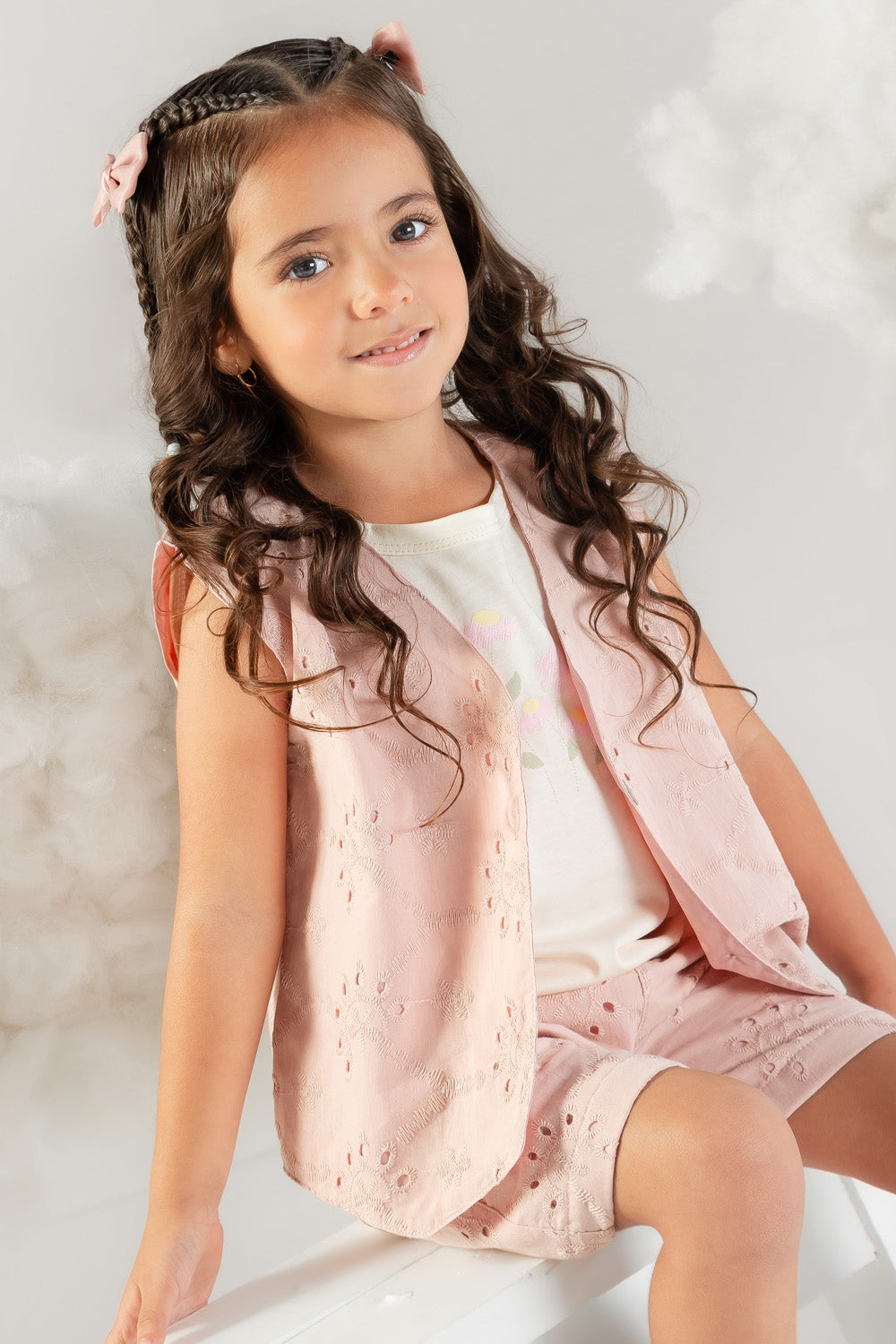 CONJUNTO 3 PRENDAS NIÑA FLOWER PALO ROSA