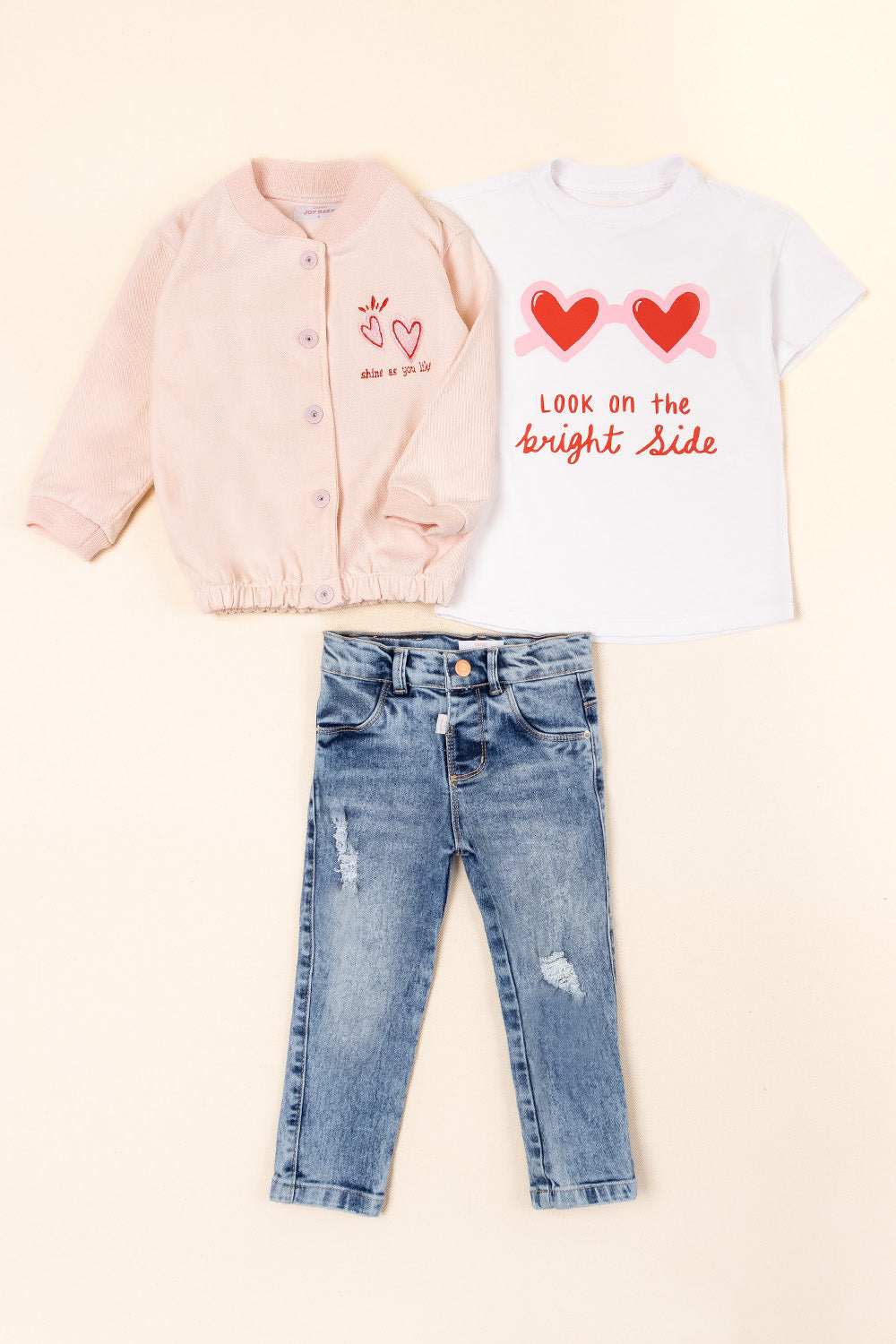 CONJUNTO 3 PRENDAS NIÑA SHINE ROSADO