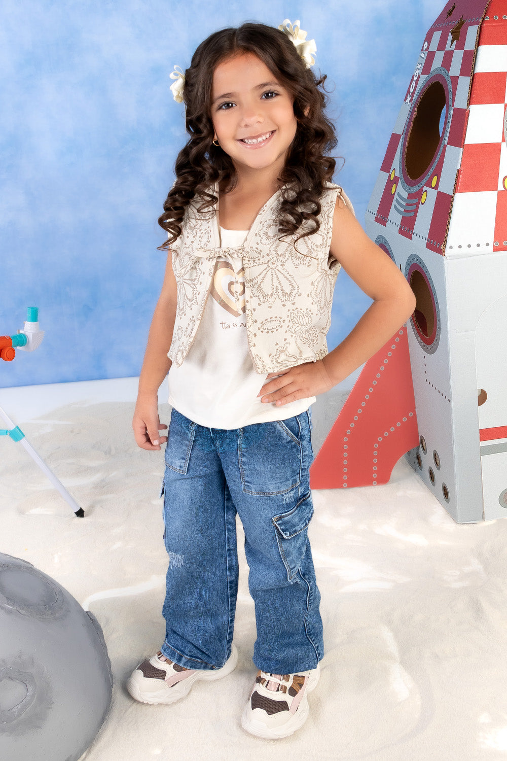 CONJUNTO 3 PRENDAS NIÑA AMOR BEIGE