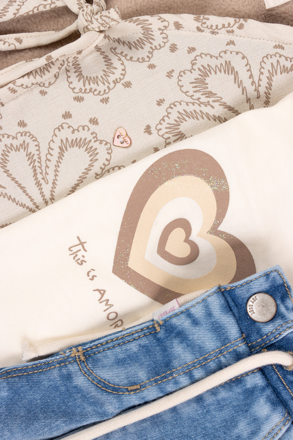 CONJUNTO 3 PRENDAS NIÑA AMOR BEIGE