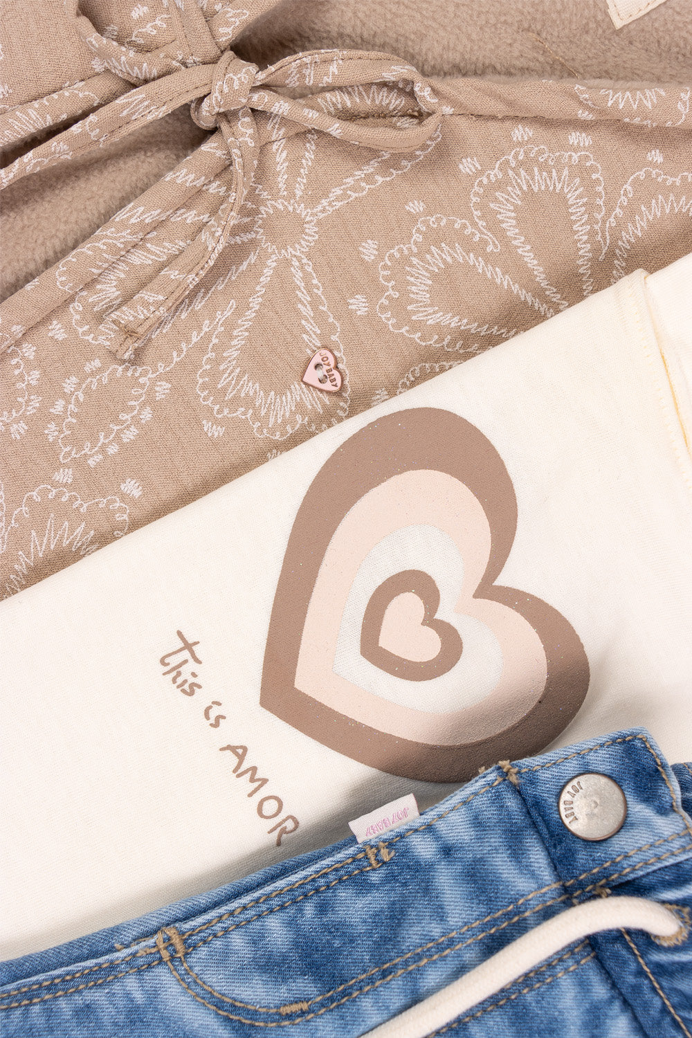 CONJUNTO 3 PRENDAS NIÑA AMOR CAFÉ