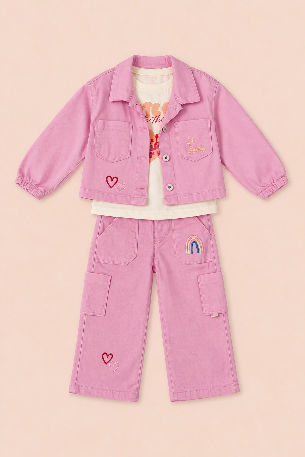 CONJUNTO 3 PRENDAS NIÑA RAINBOW ROSADO