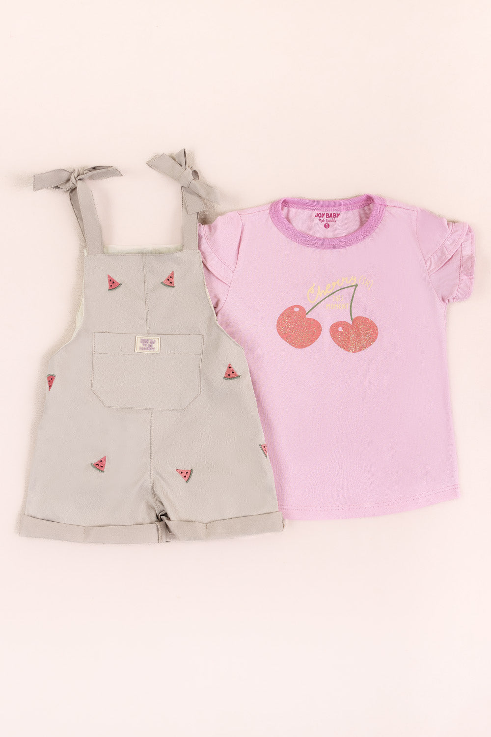 CONJUNTO OVEROL NIÑA CHERRIES BEIGE
