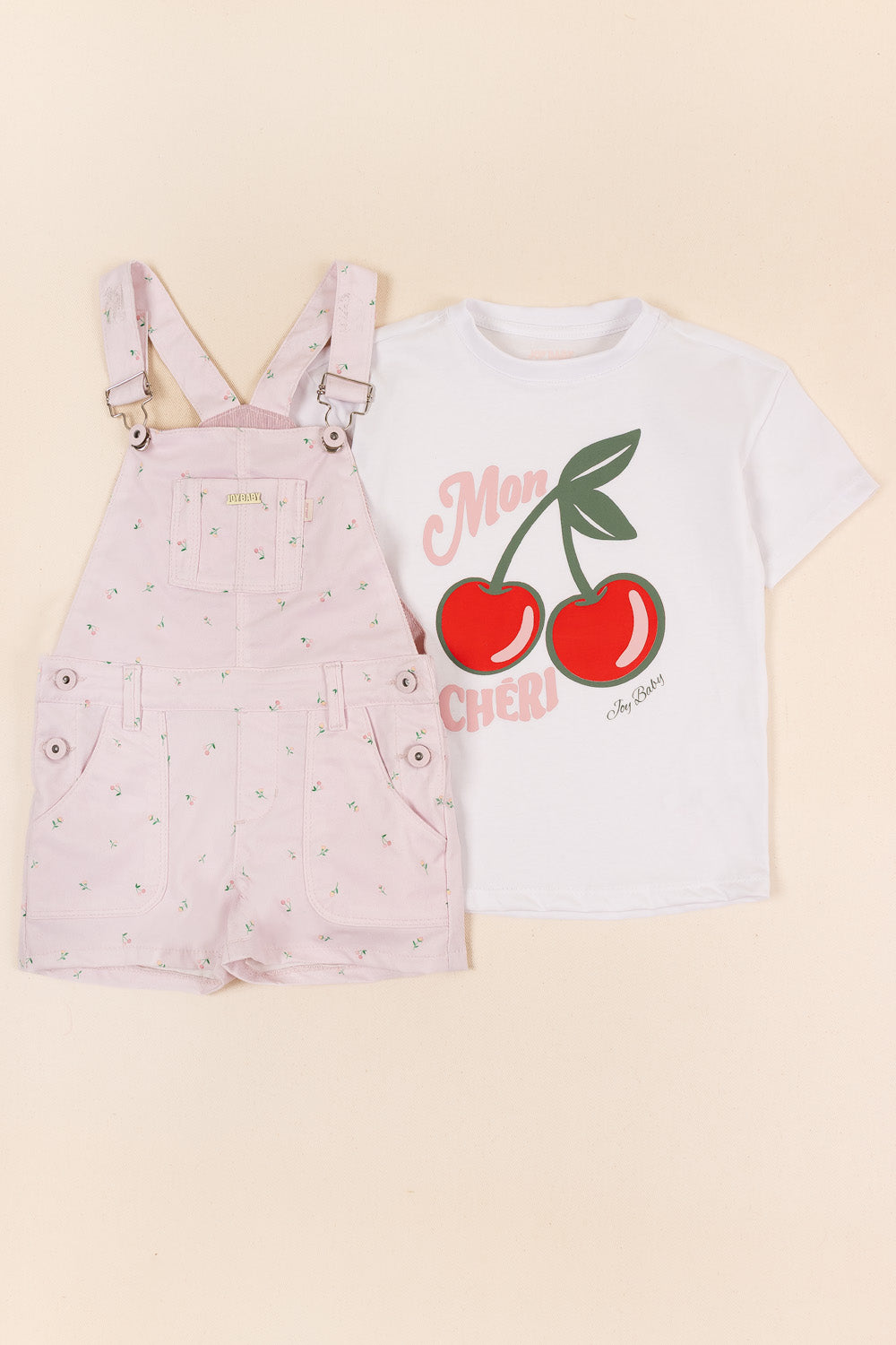 CONJUNTO OVEROL NIÑA CHERRIES BLANCA