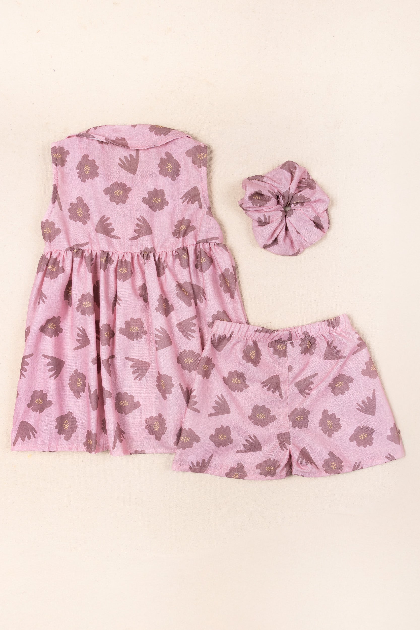 CONJUNTO VESTIDO NIÑA FLOWERS PALO ROSA
